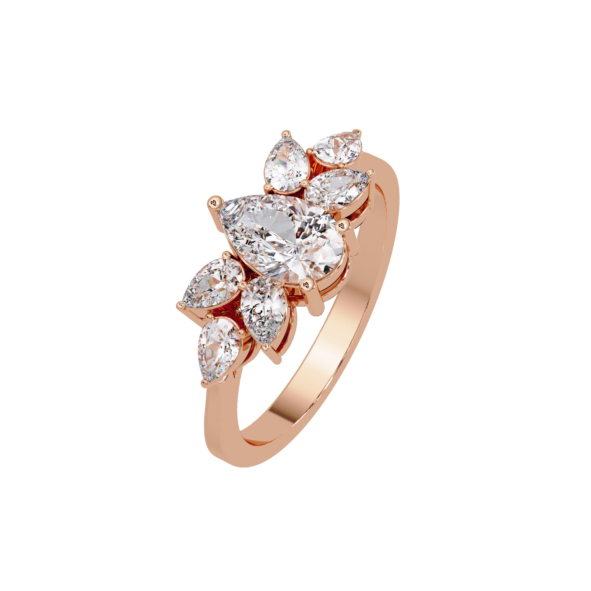 Lab Grown Diamond 1.35 CTW Pear Cluster Floral Ring- Sterling Silver