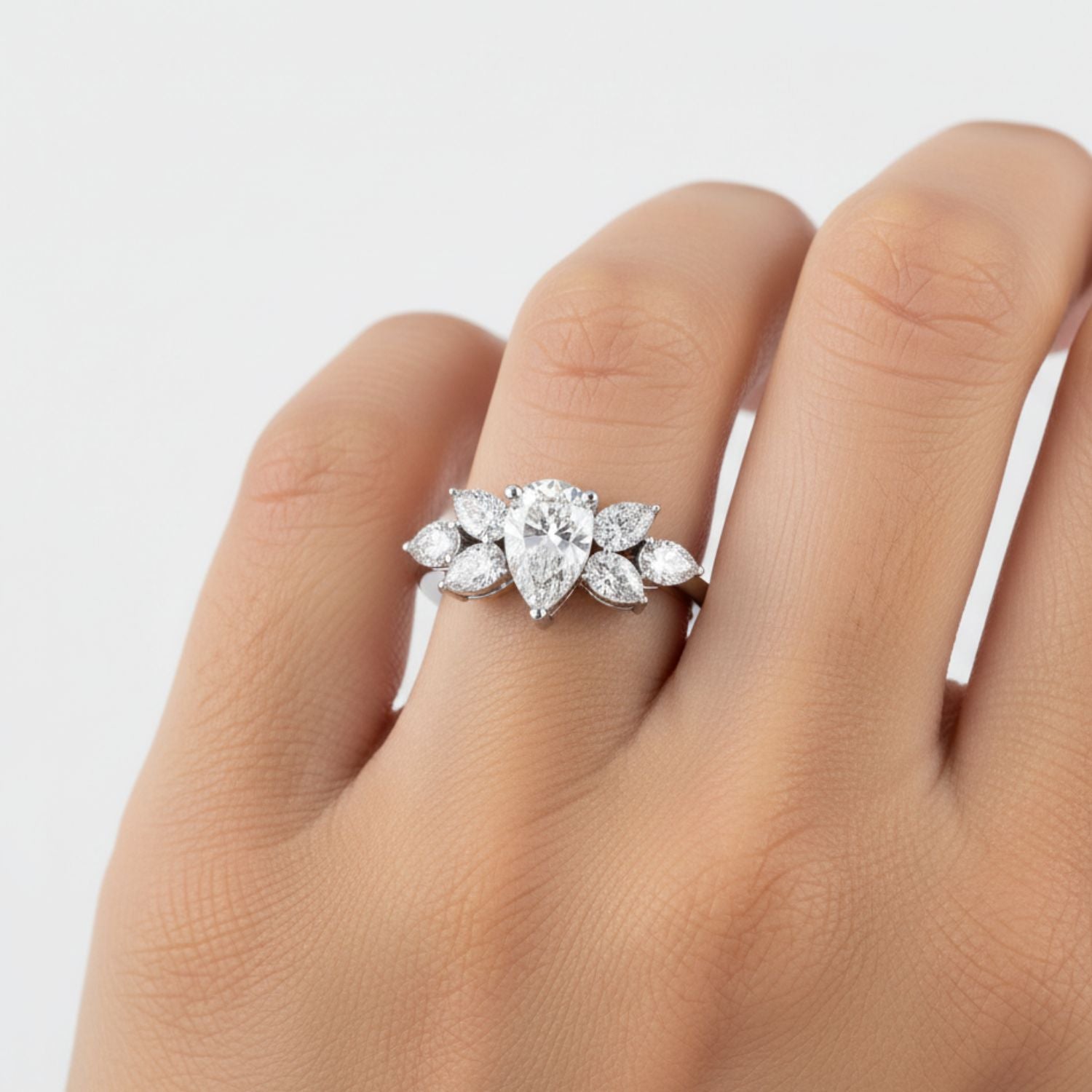 Lab Grown Diamond 1.35 CTW Pear Cluster Floral Ring- Sterling Silver