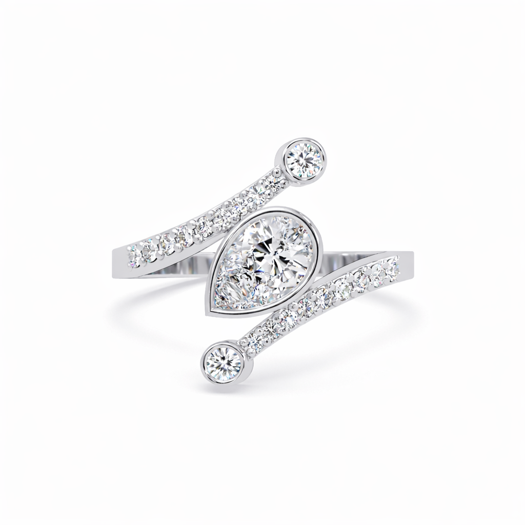 Lab Grown Diamond 0.80 CTW Pear Wrap Bypass Ring- Sterling Silver