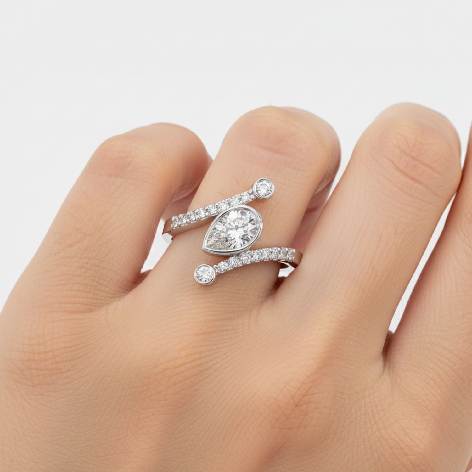 Lab Grown Diamond 0.80 CTW Pear Wrap Bypass Ring- Sterling Silver