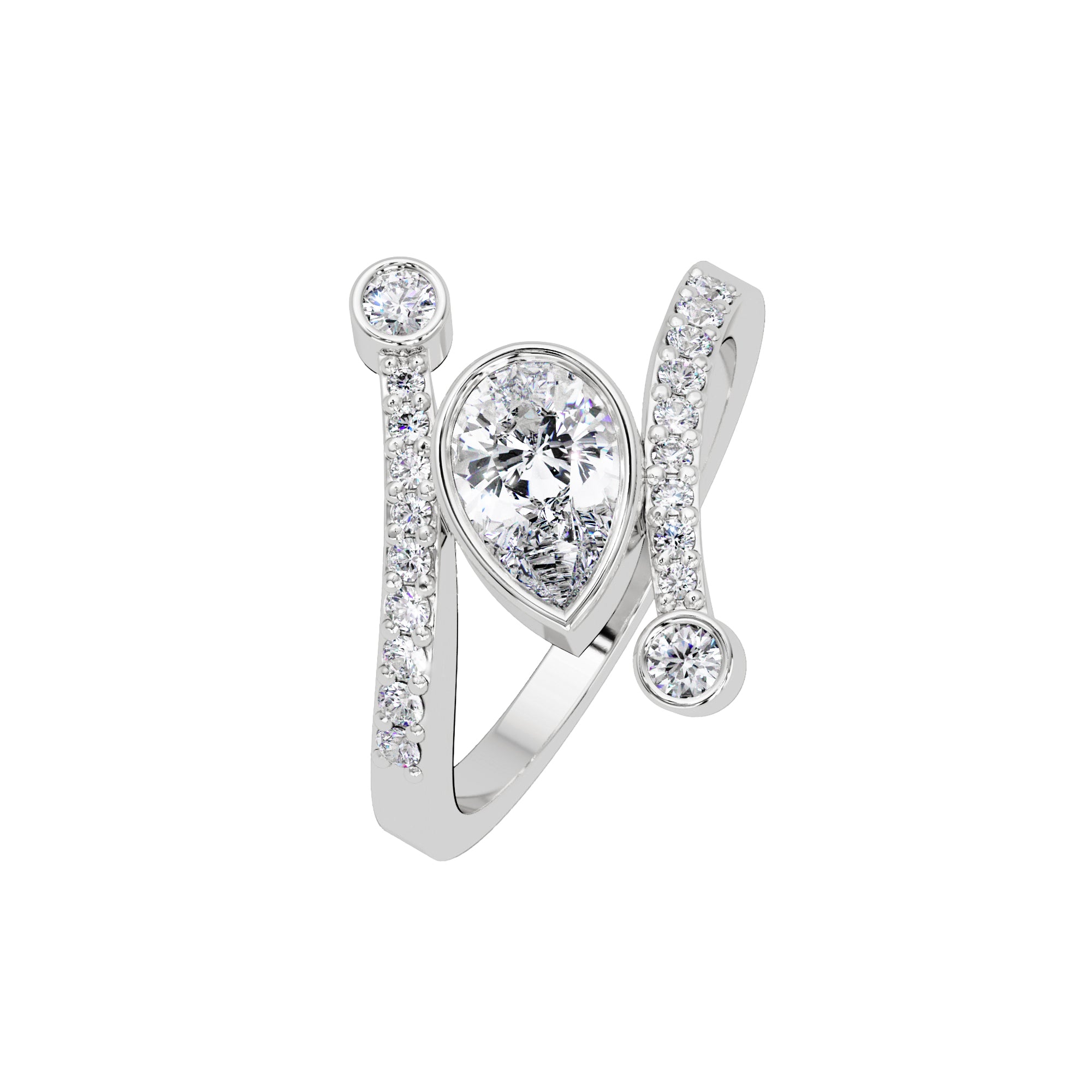 Lab Grown Diamond 0.80 CTW Pear Wrap Bypass Ring- Sterling Silver