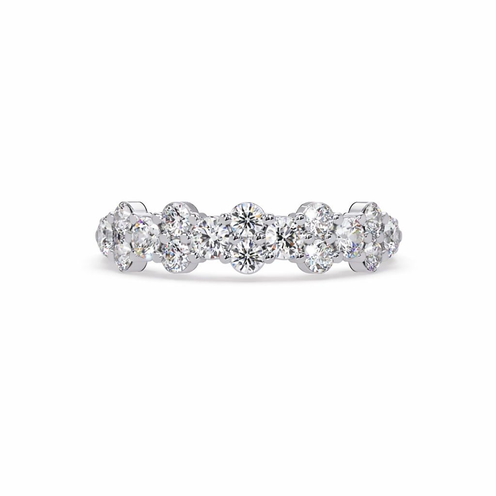 Lab Grown Diamond 0.85 CTW Round Graduated Stone Design Ring- Sterling Silver