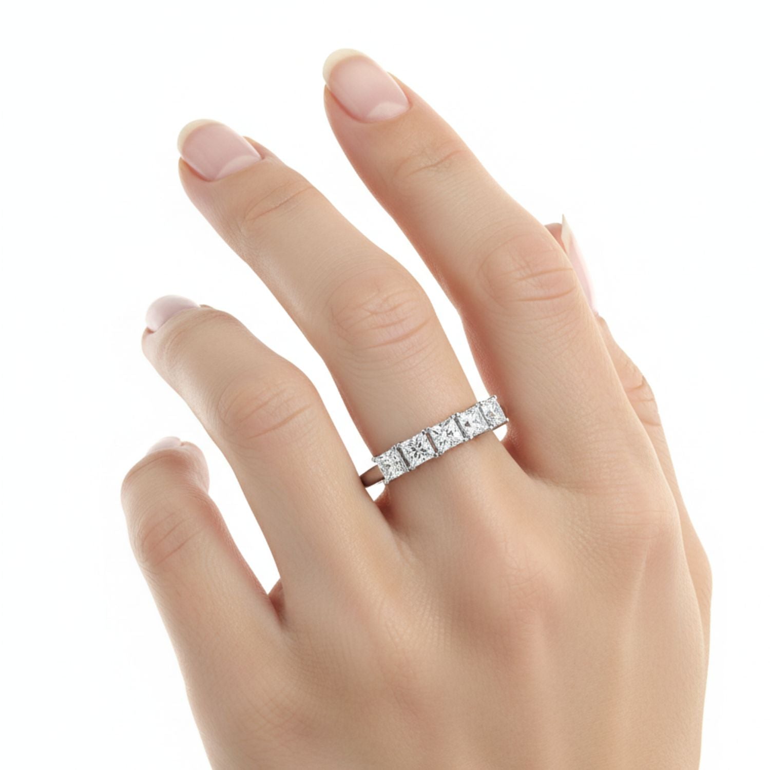 Lab Grown Diamond 0.65 CTW Square Classic Five-Stone Ring- Sterling Silver