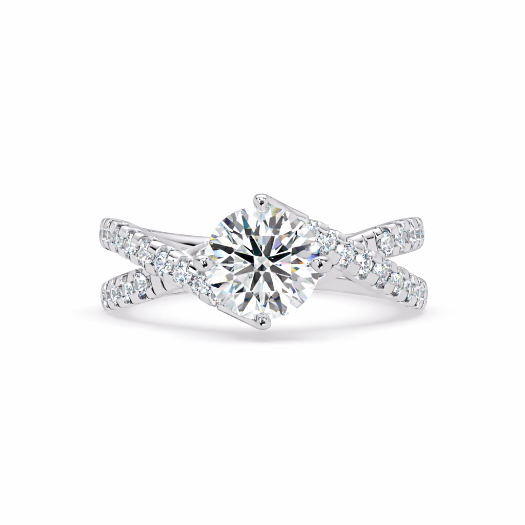 Lab Grown Diamond 1.35 CTW Round Solitaire Crisscross Ring- Sterling Silver