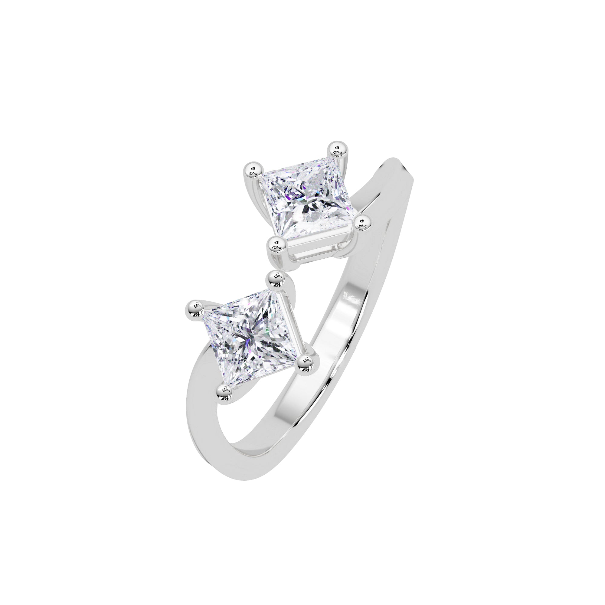 Lab Grown Diamond 1.00 CTW Square Twin Stone Modern Bypass Ring- Sterling Silver