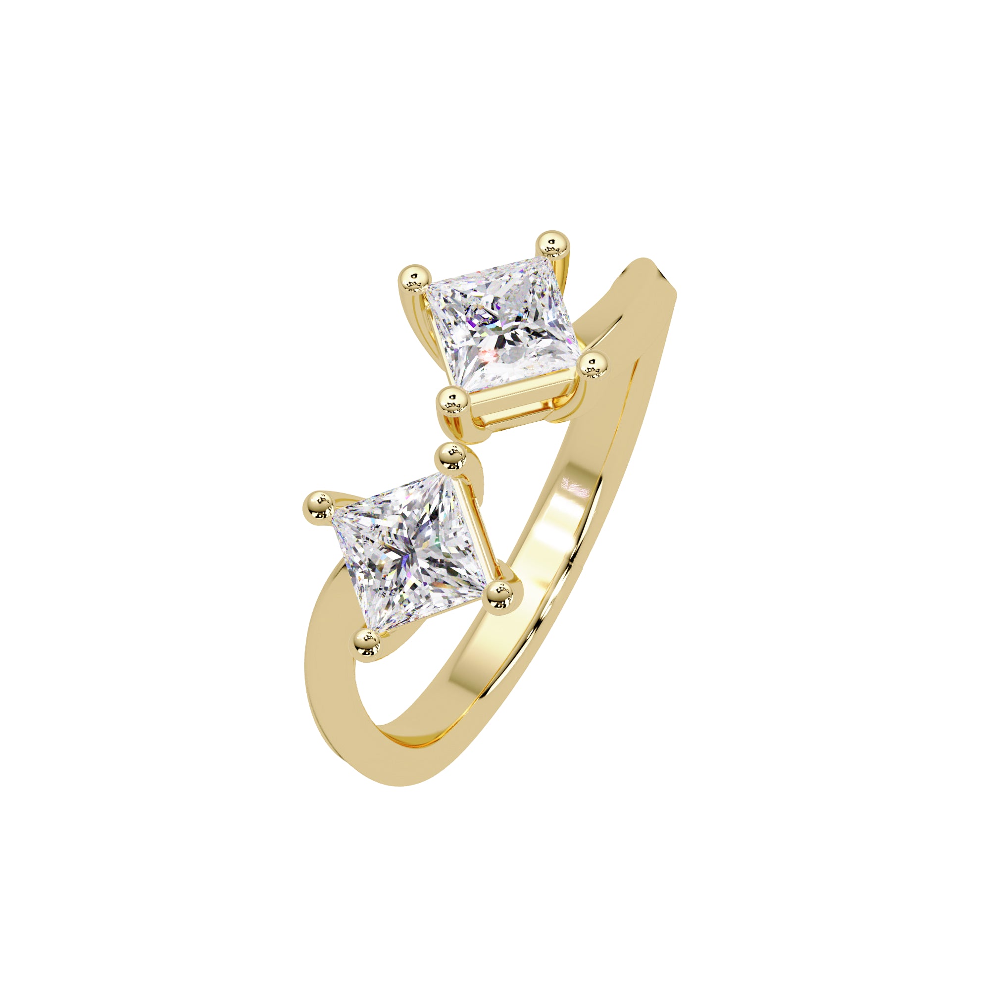 Lab Grown Diamond 1.00 CTW Square Twin Stone Modern Bypass Ring- Sterling Silver