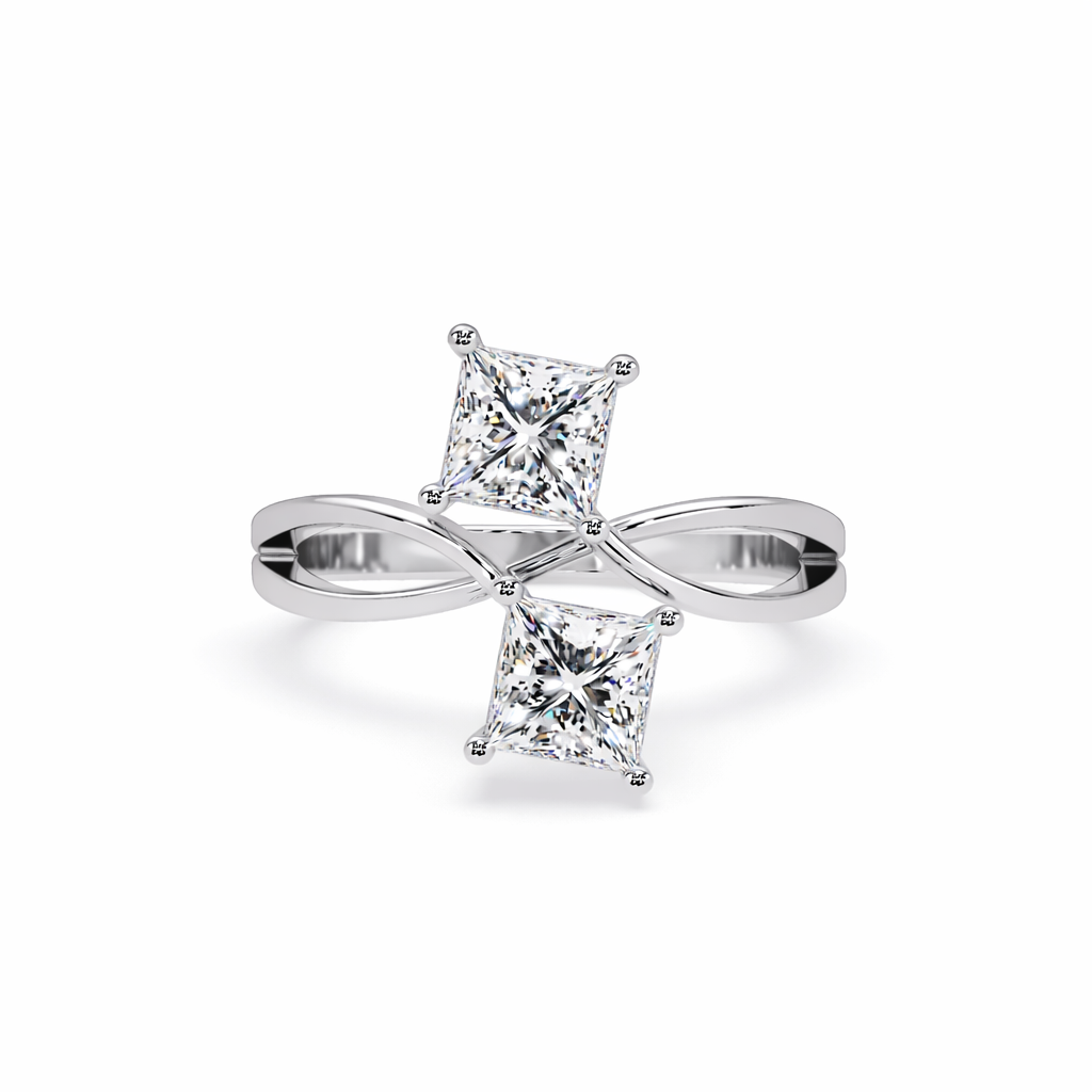 Lab Grown Diamond 1.30 CTW Square Twin Stone Modern Bypass Ring- Sterling Silver