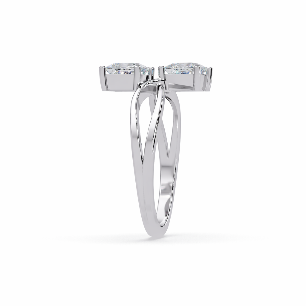 Lab Grown Diamond 1.30 CTW Square Twin Stone Modern Bypass Ring- Sterling Silver