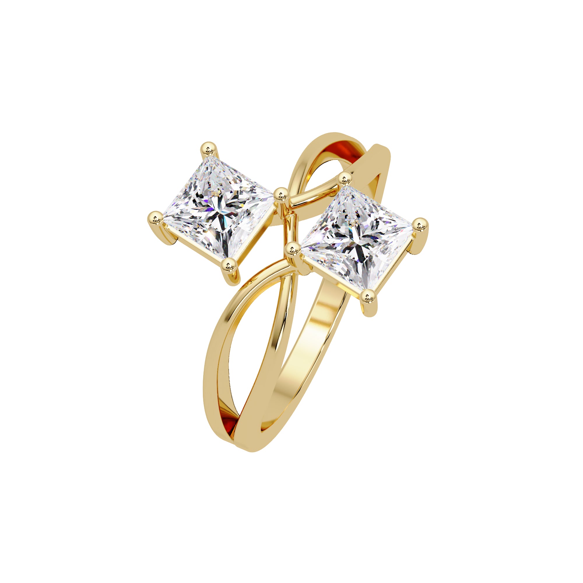 Lab Grown Diamond 1.30 CTW Square Twin Stone Modern Bypass Ring- Sterling Silver