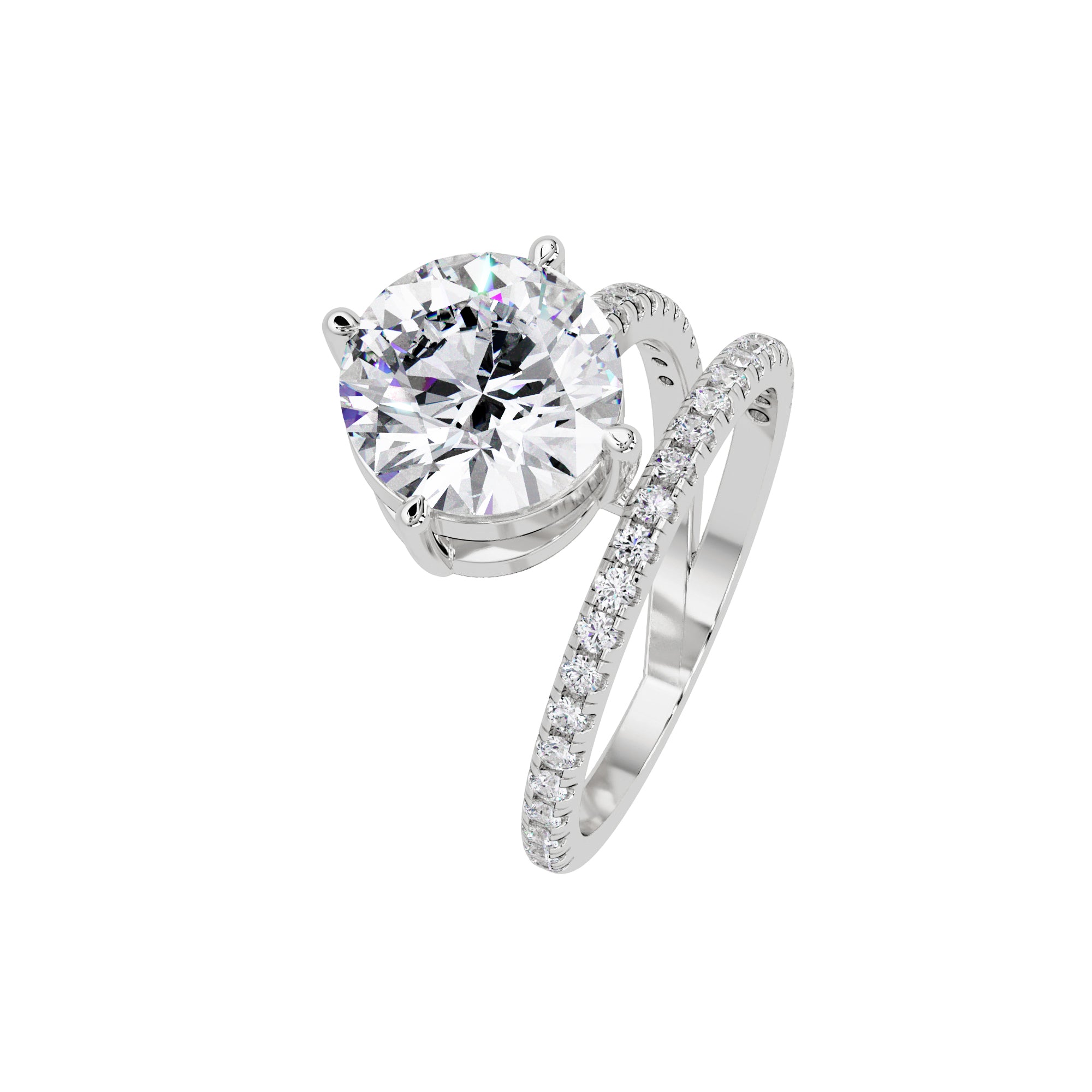 Lab Grown Diamond 3.35 CTW Round Spiral Bypass Ring- Sterling Silver