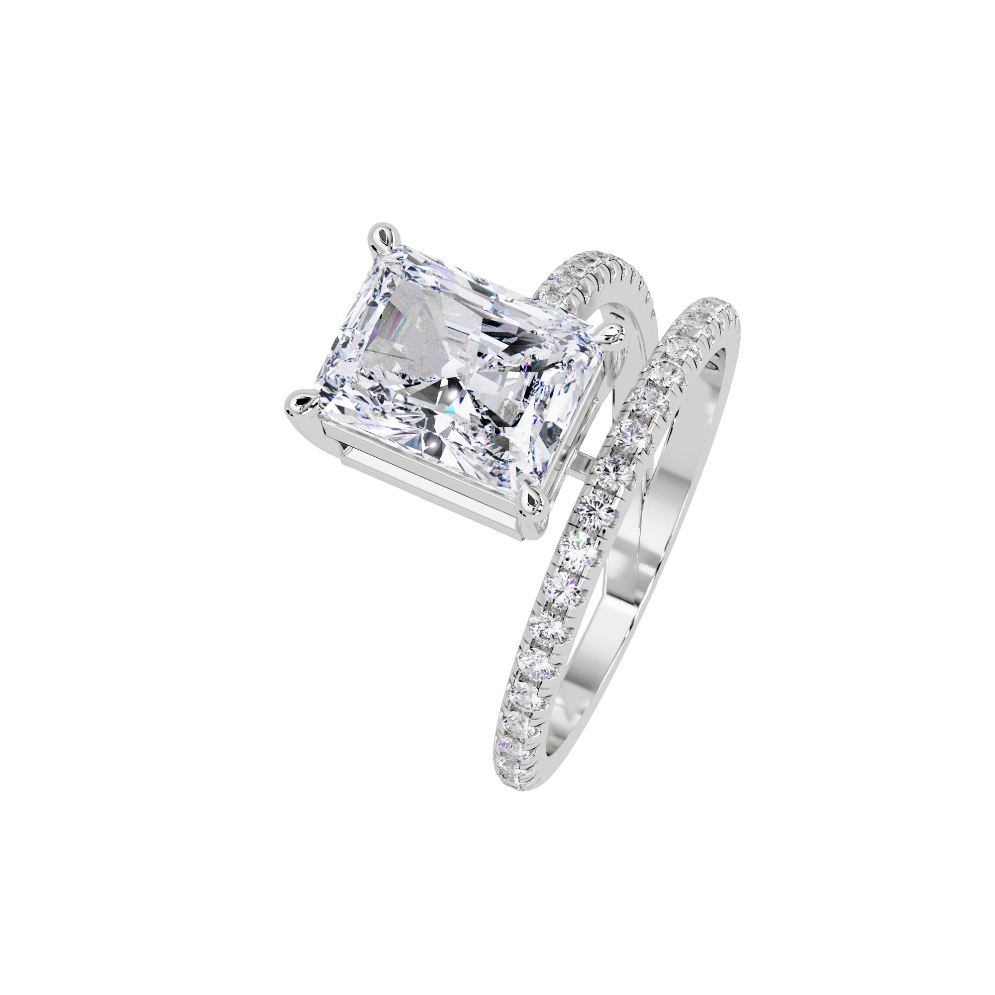 Lab Grown Diamond 3.35 CTW Radiant Cut Spiral Bypass Ring- Sterling Silver