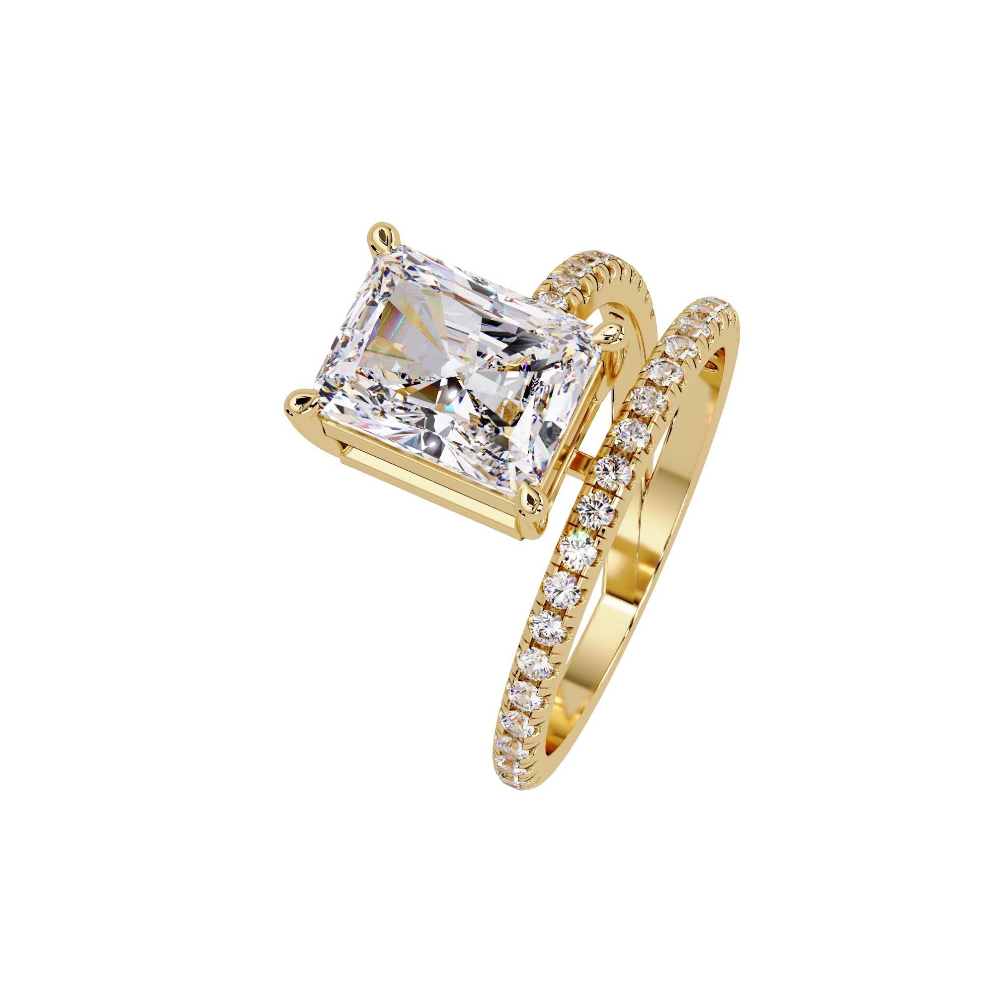 Lab Grown Diamond 3.35 CTW Radiant Cut Spiral Bypass Ring- Sterling Silver