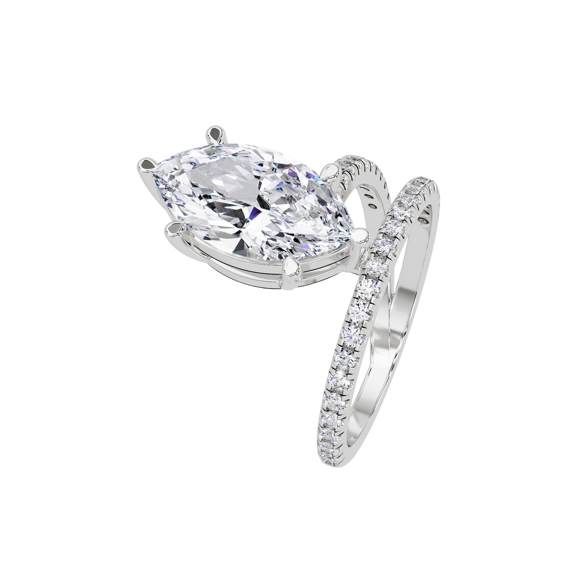 Lab Grown Diamond 3.00 CTW Marquise Spiral Bypass Ring- Sterling Silver