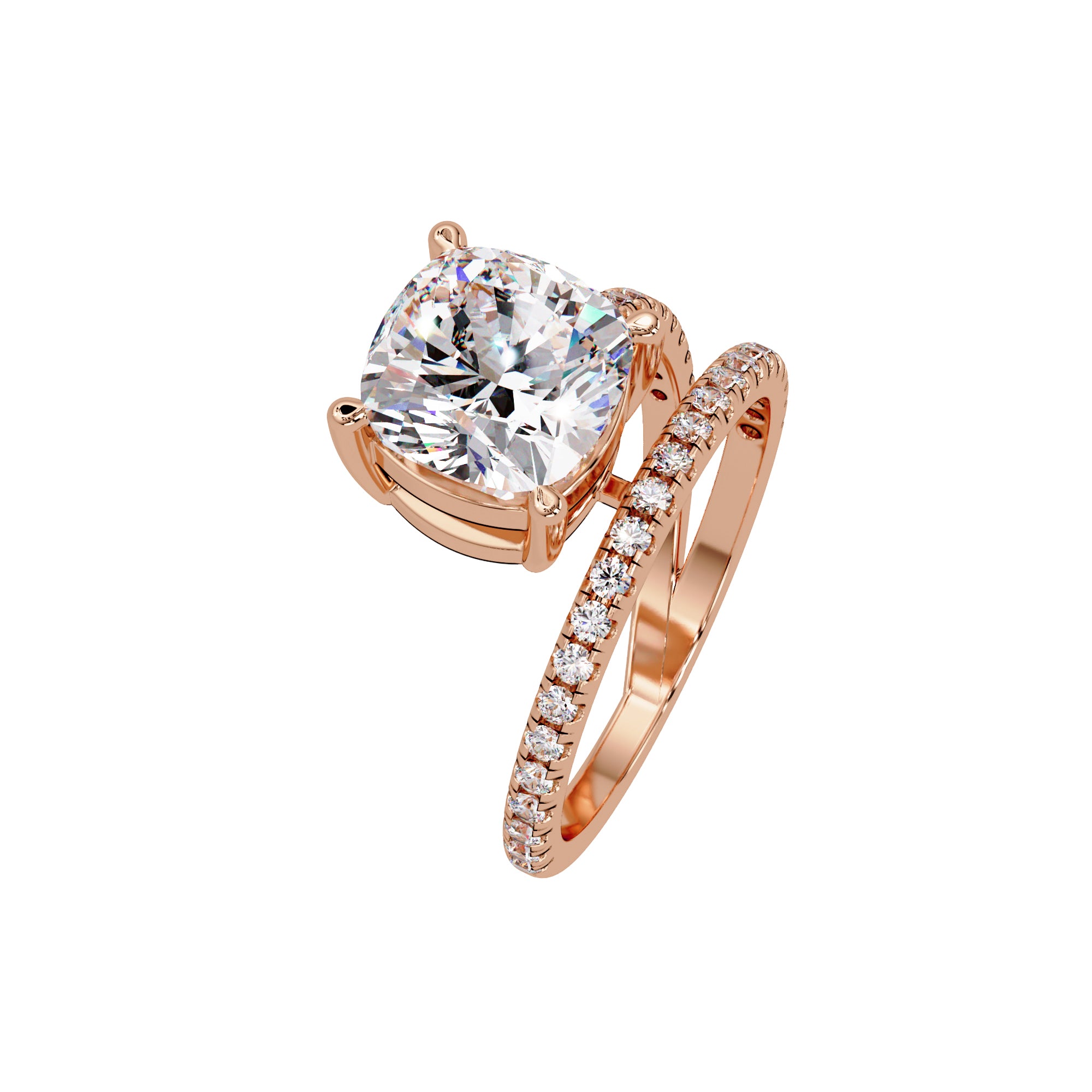 Lab Grown Diamond 3.30 CTW Cushion Spiral Bypass Ring- Sterling Silver
