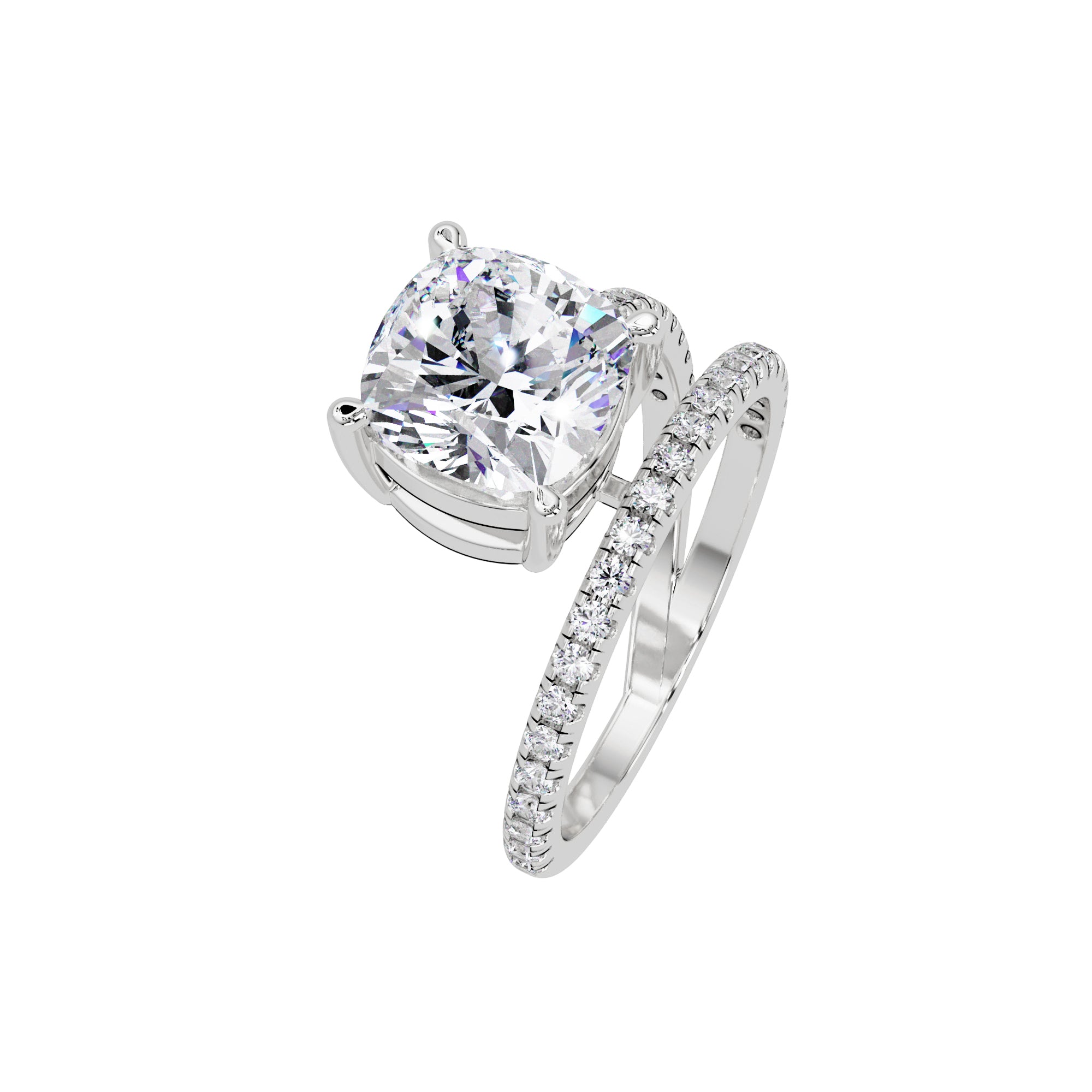 Lab Grown Diamond 3.30 CTW Cushion Spiral Bypass Ring- Sterling Silver