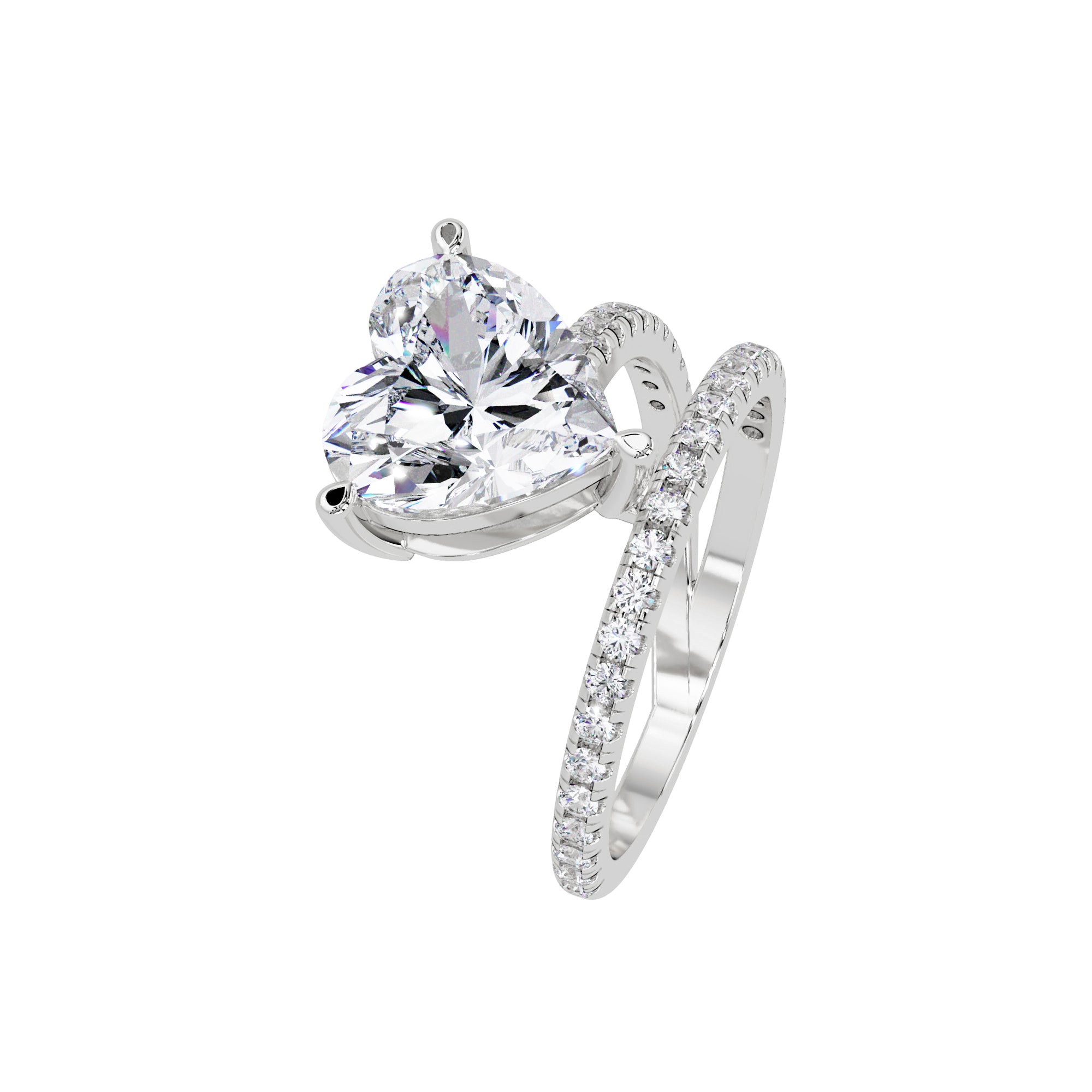 Lab Grown Diamond 3.50 CTW Heart Spiral Bypass Ring- Sterling Silver