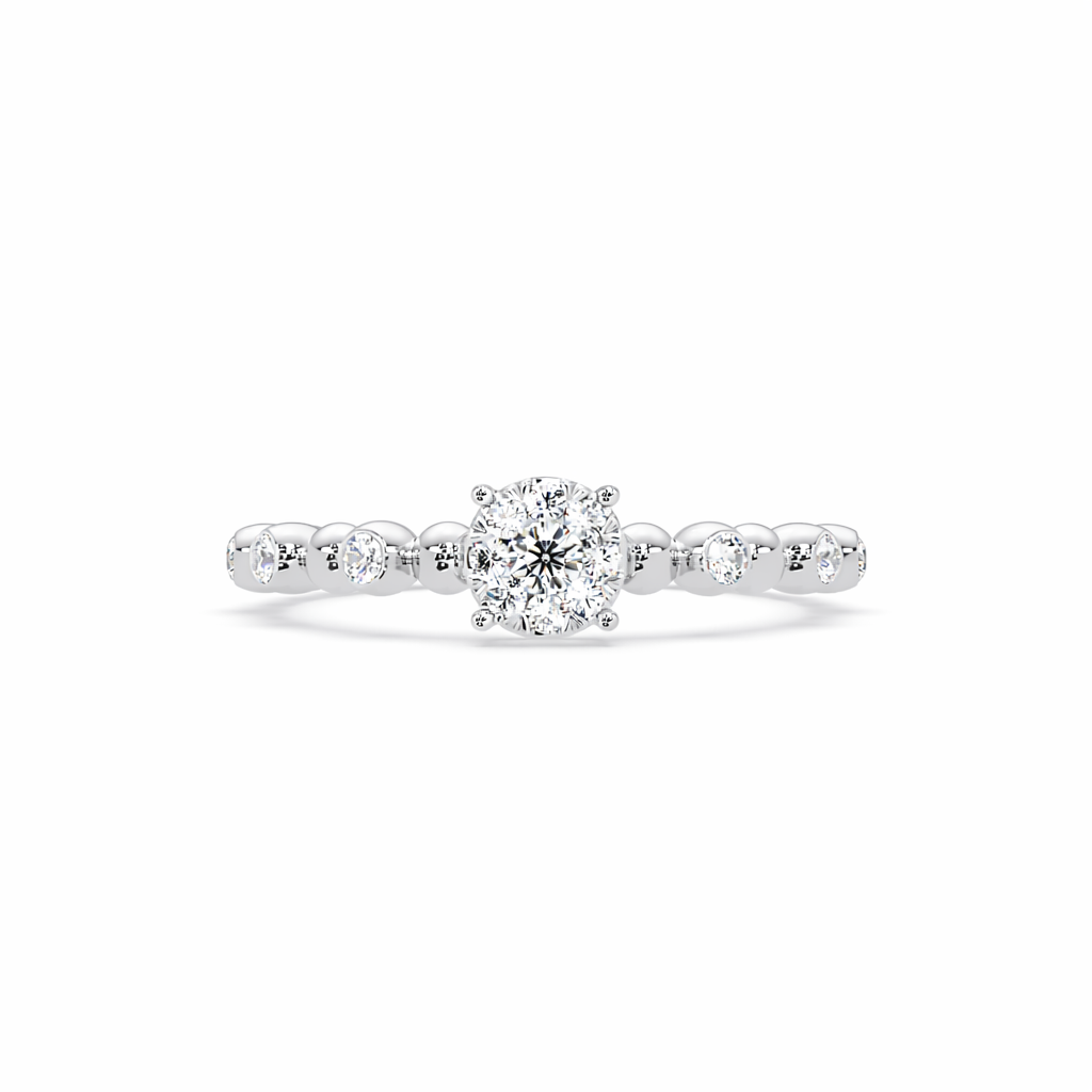 Lab Grown Diamond 0.21 CTW Round Beaded Accent Band Ring- Sterling Silver