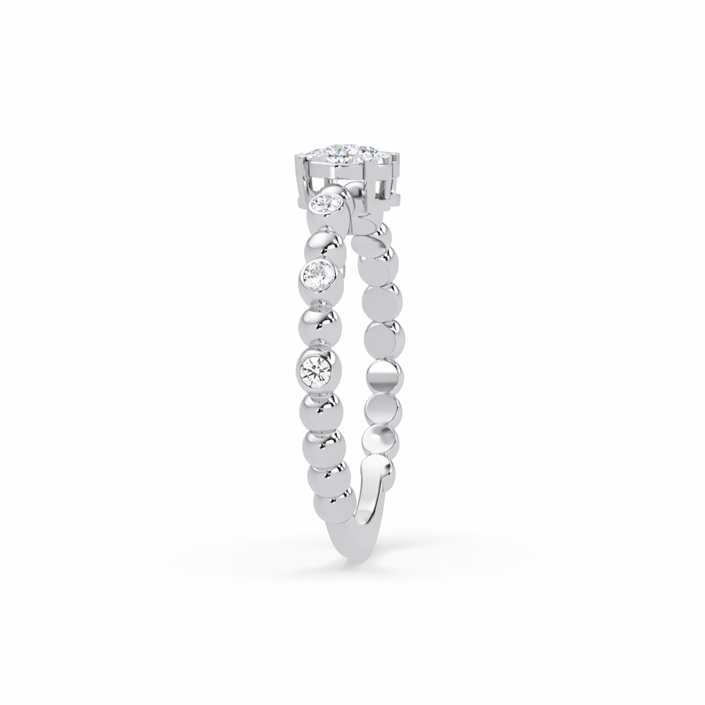 Lab Grown Diamond 0.21 CTW Round Beaded Accent Band Ring- Sterling Silver