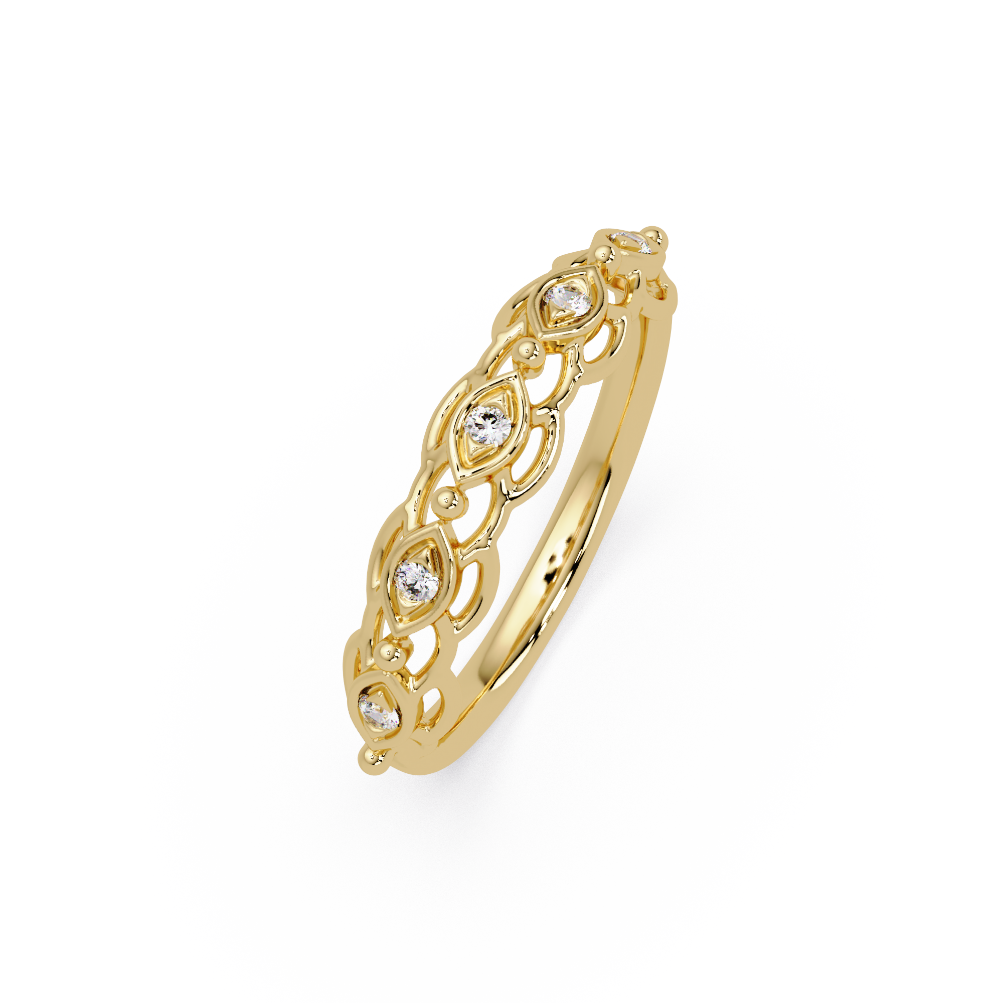 Lab Grown Diamond 0.08 CTW Round Vintage Eye Motif Band Ring- Sterling Silver