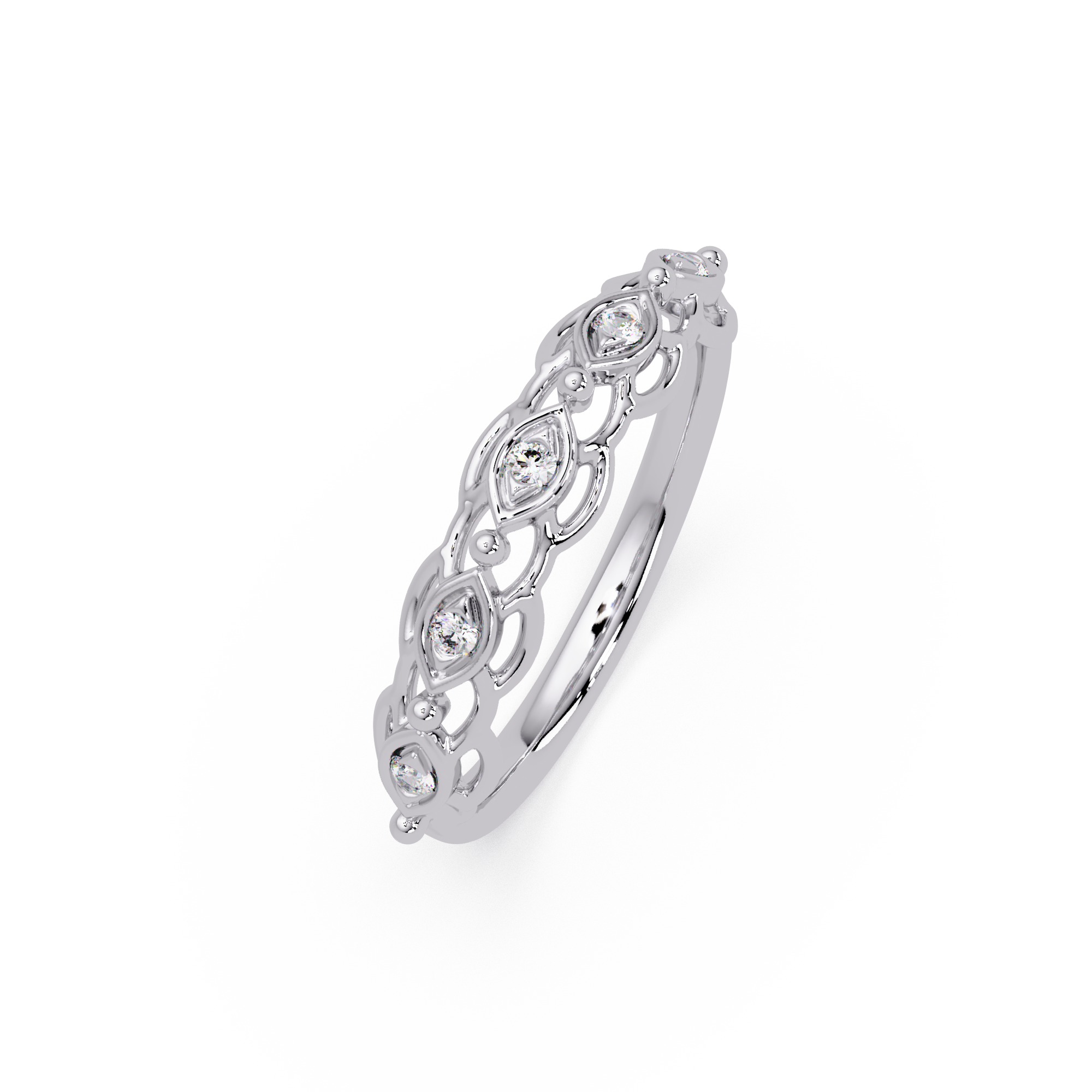 Lab Grown Diamond 0.08 CTW Round Vintage Eye Motif Band Ring- Sterling Silver