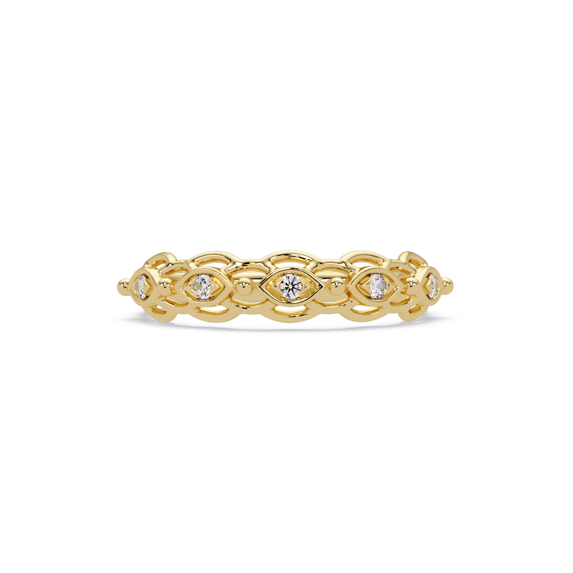 Lab Grown Diamond 0.08 CTW Round Vintage Eye Motif Band Ring- Sterling Silver