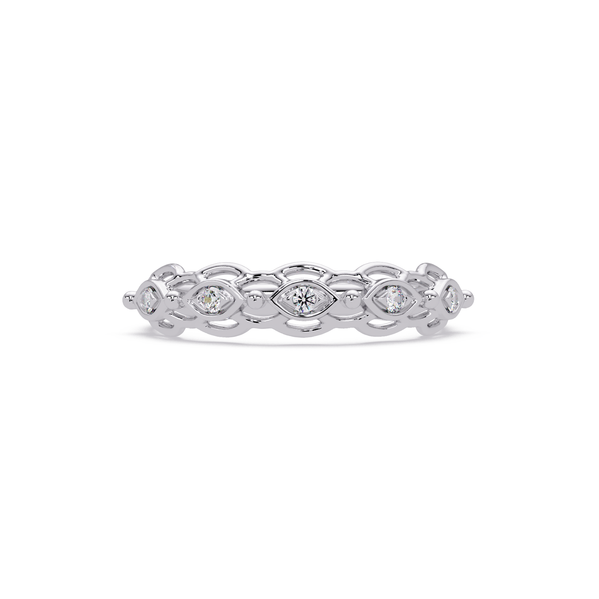 Lab Grown Diamond 0.08 CTW Round Vintage Eye Motif Band Ring- Sterling Silver
