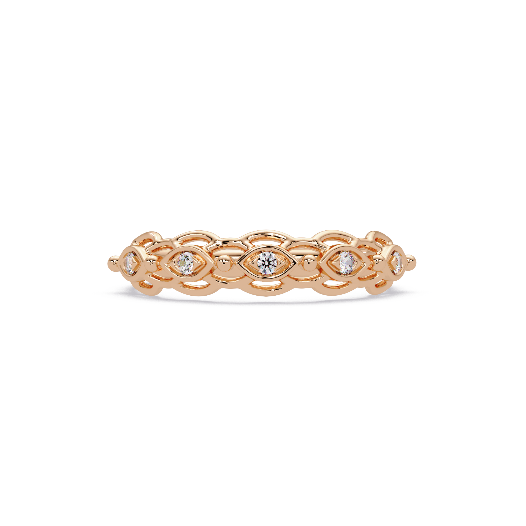 Lab Grown Diamond 0.08 CTW Round Vintage Eye Motif Band Ring- Sterling Silver