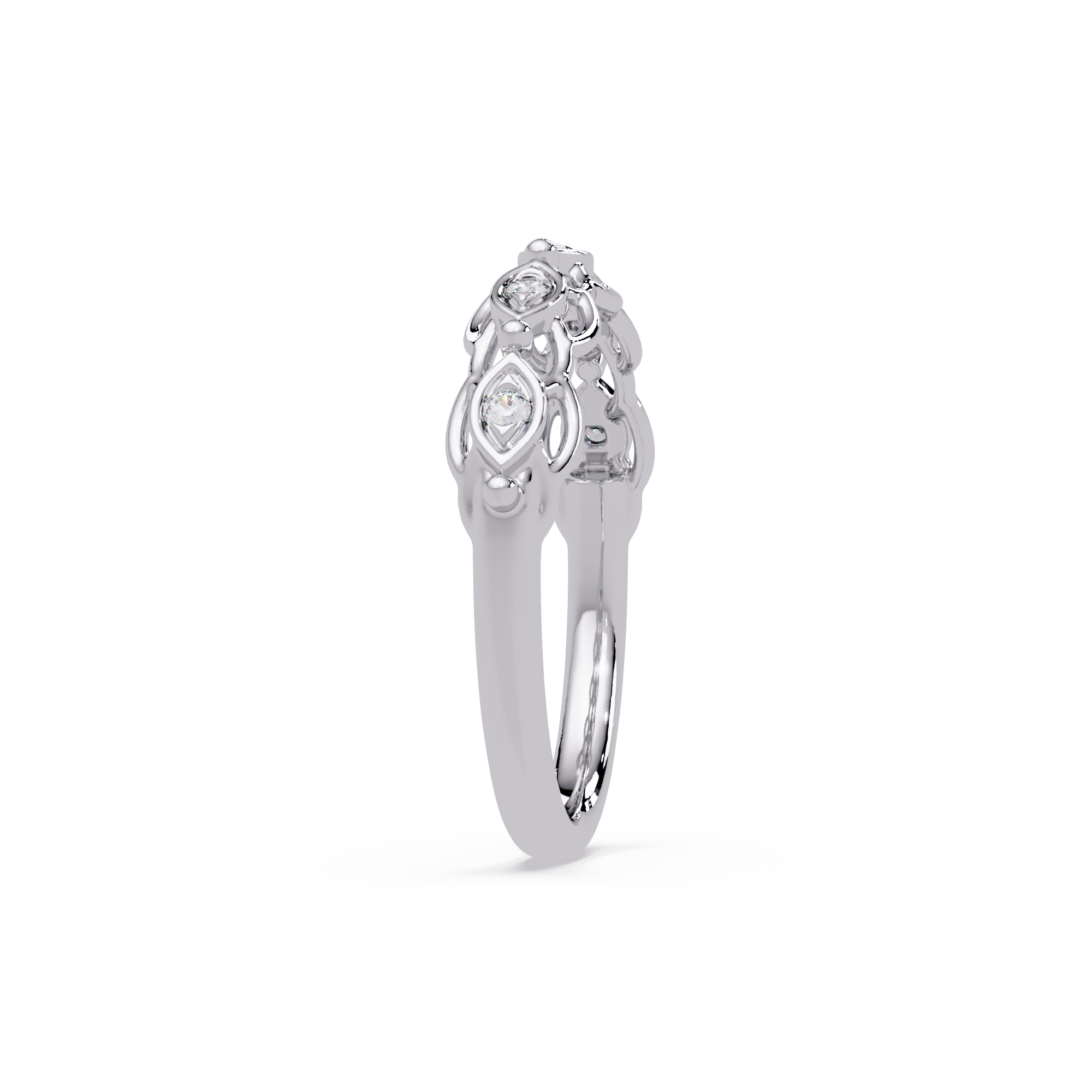 Lab Grown Diamond 0.08 CTW Round Vintage Eye Motif Band Ring- Sterling Silver