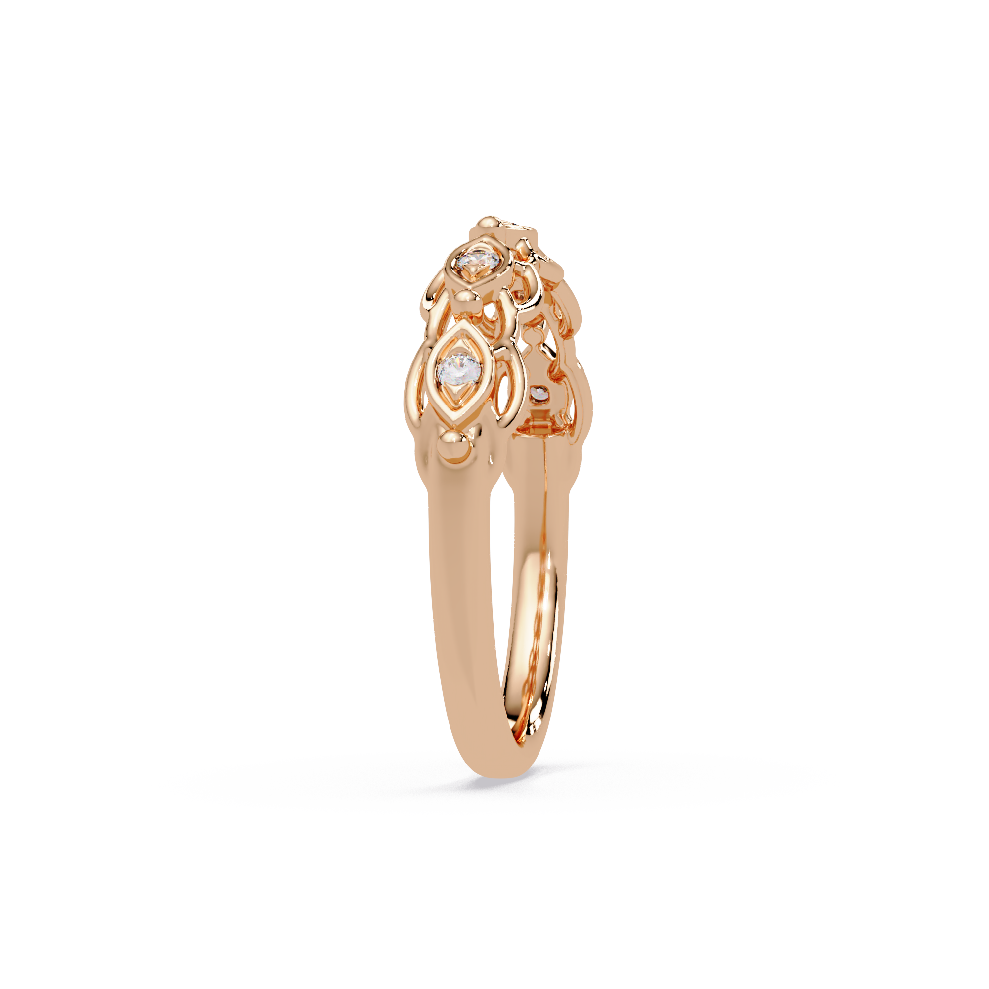 Lab Grown Diamond 0.08 CTW Round Vintage Eye Motif Band Ring- Sterling Silver