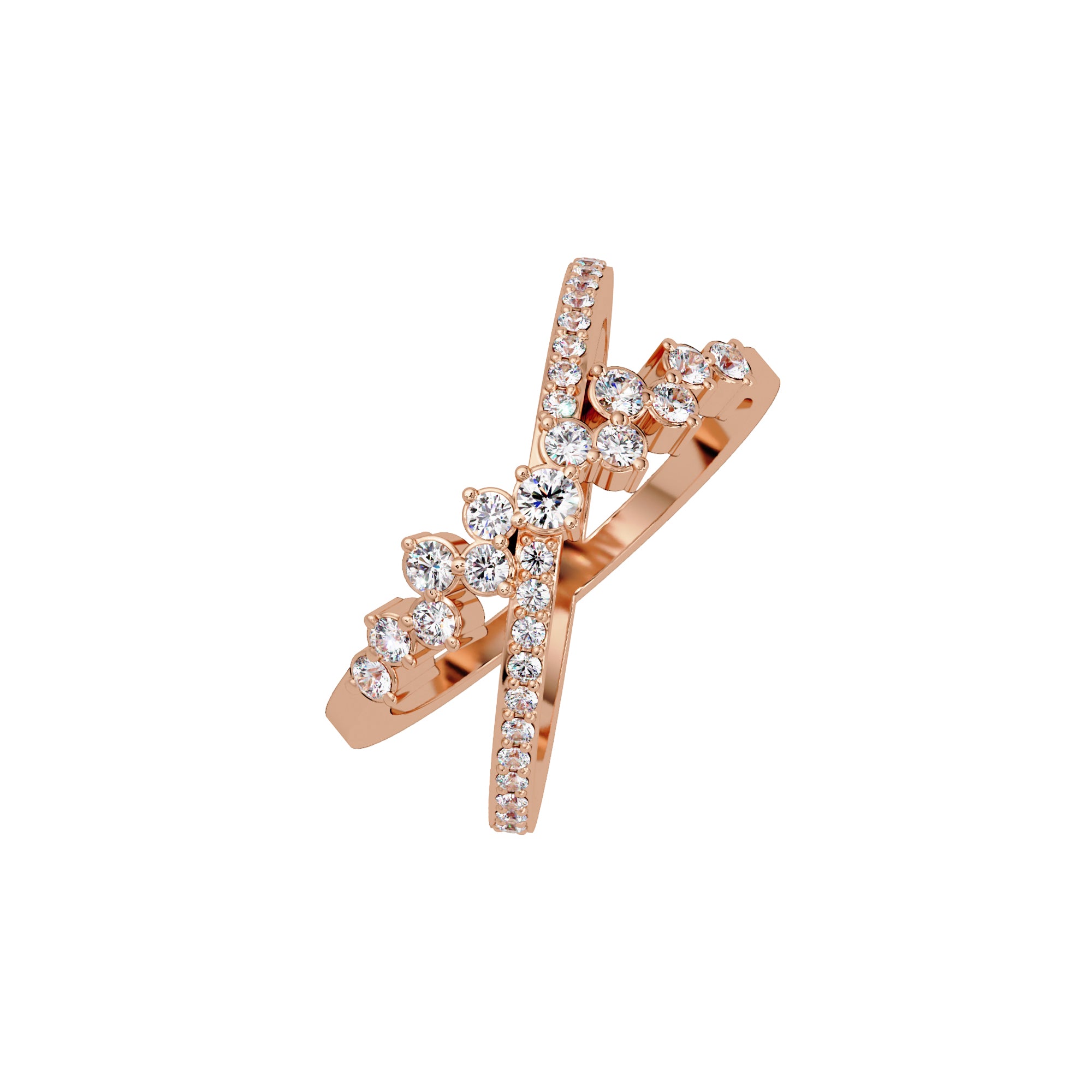 Lab Grown Diamond 0.42 CTW Round Floral Crossover Pavé Band Ring- Sterling Silver