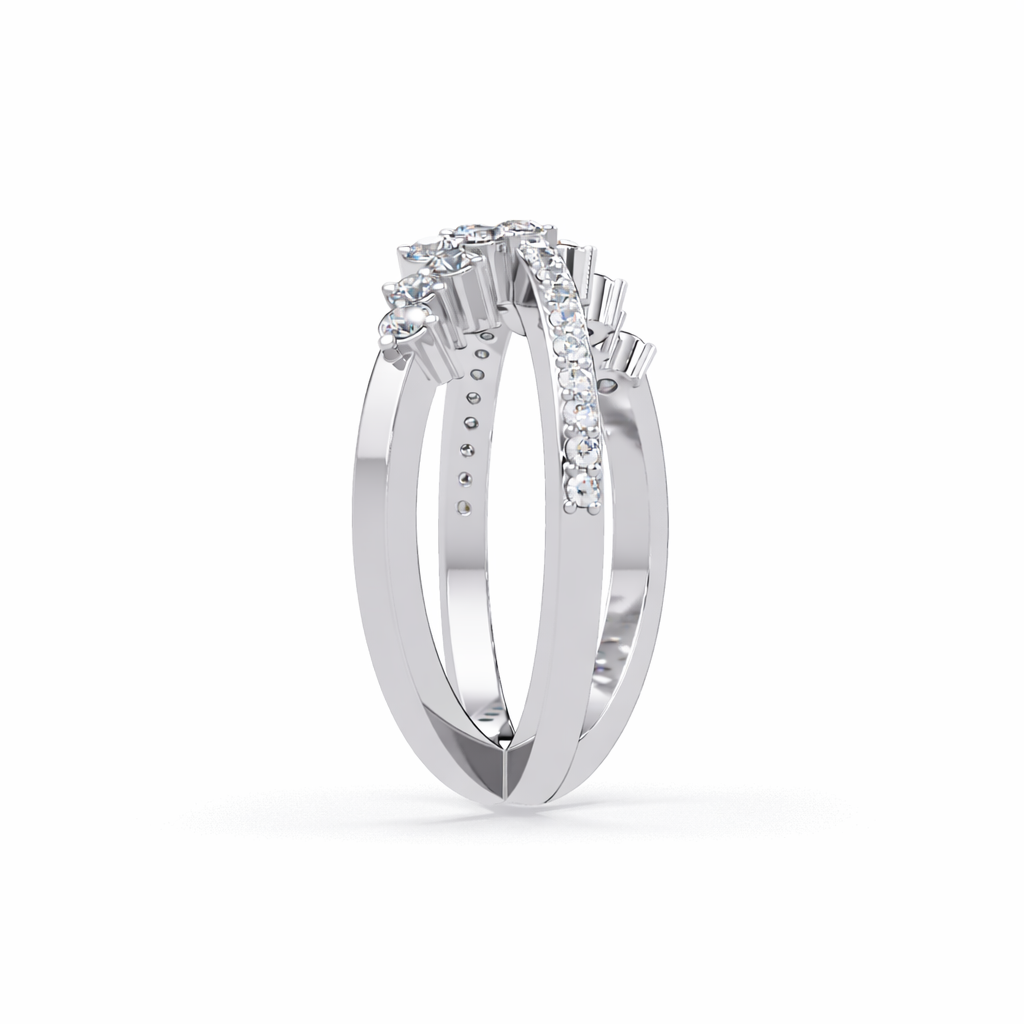 Lab Grown Diamond 0.42 CTW Round Floral Crossover Pavé Band Ring- Sterling Silver