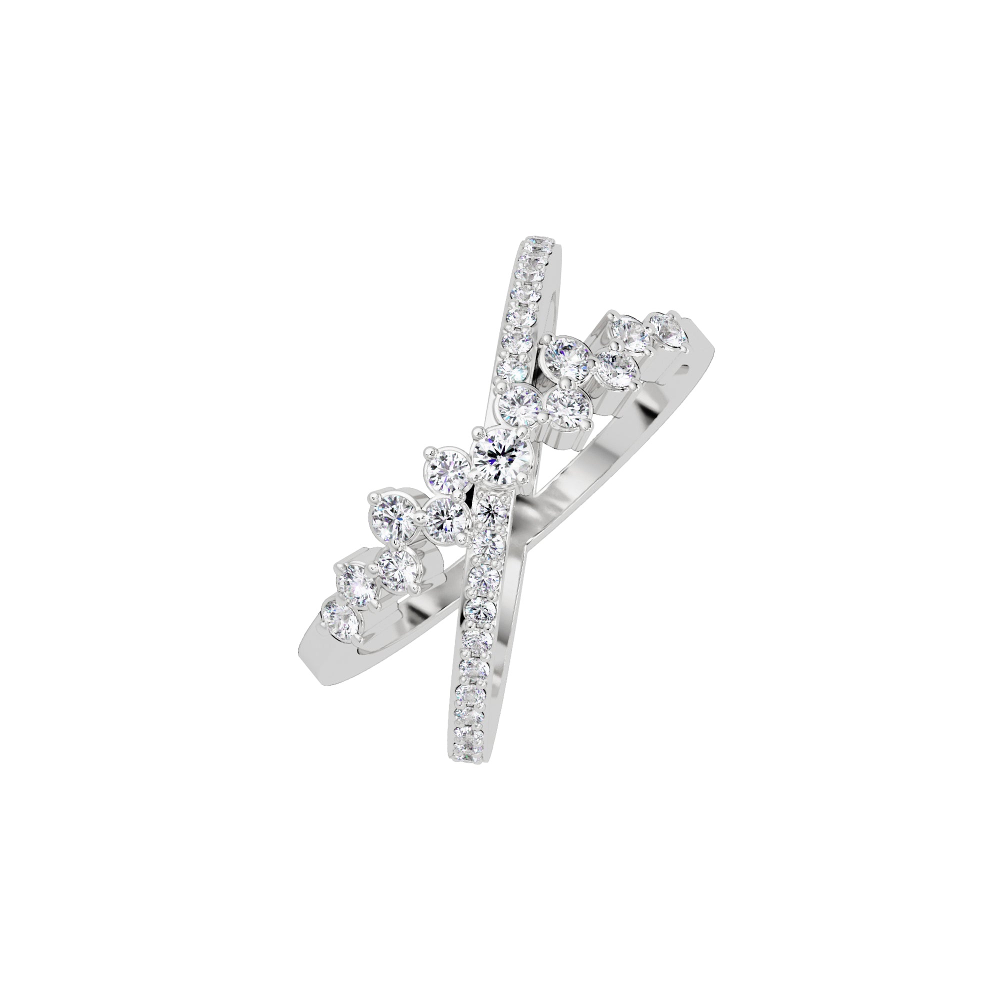 Lab Grown Diamond 0.42 CTW Round Floral Crossover Pavé Band Ring- Sterling Silver