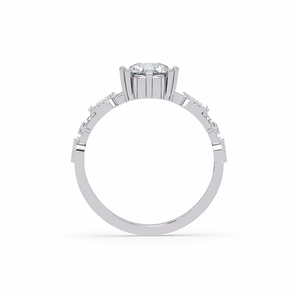 Lab Grown Diamond 1.05 CTW Round Vintage Floral Halo Ring- Sterling Silver