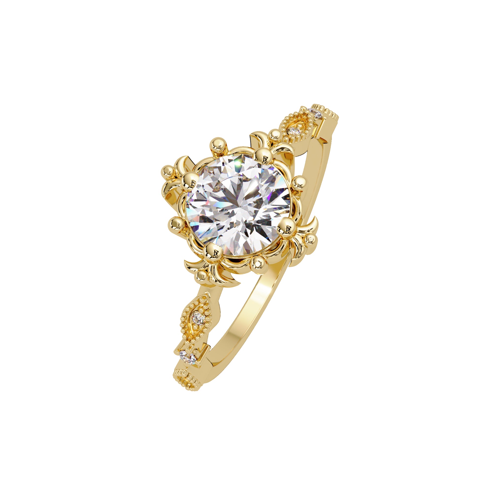 Lab Grown Diamond 1.05 CTW Round Vintage Floral Halo Ring- Sterling Silver