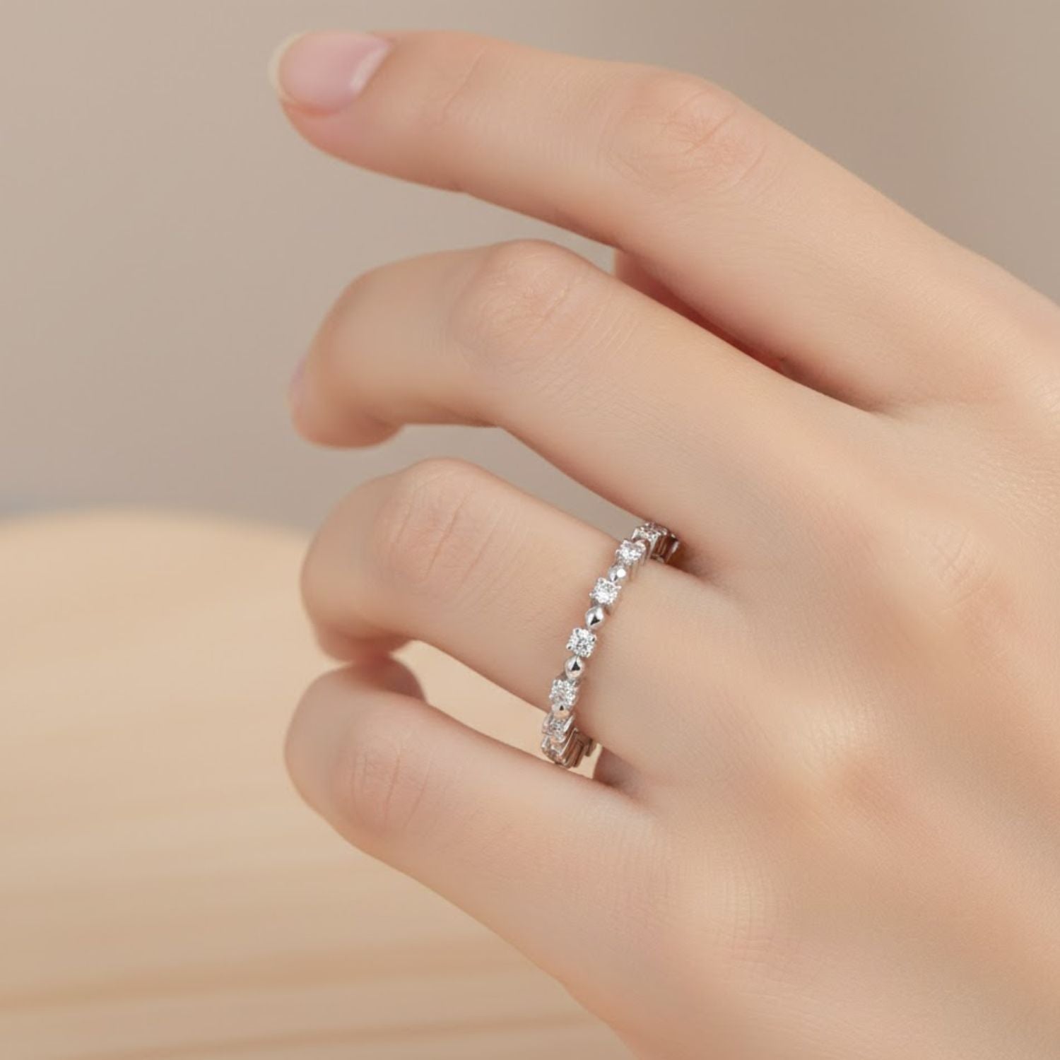 Lab Grown Diamond 0.20 CTW Round Floral Eternity Band Ring- Sterling Silver