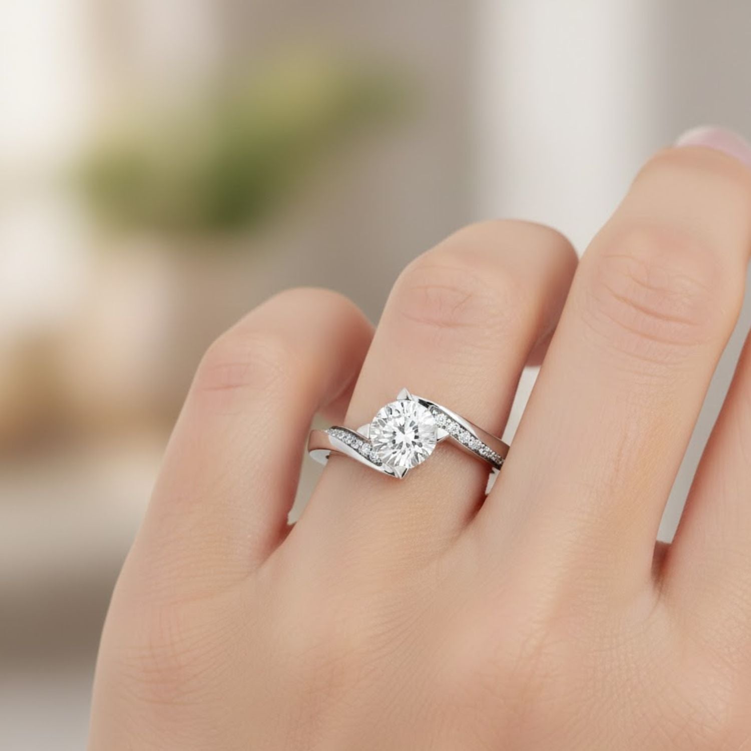 Lab Grown Diamond 0.55 CTW Twisted Pavé Solitaire Ring- Sterling Silver