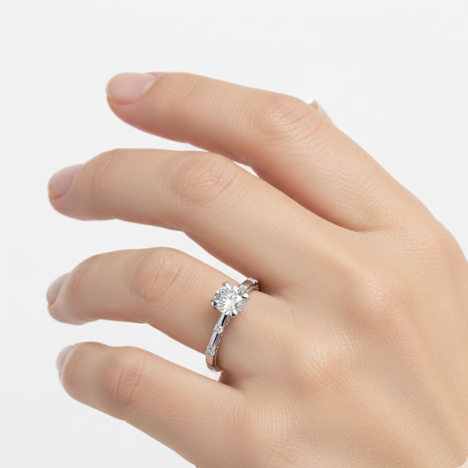 Lab Grown Diamond 1.90 CT Classic Solitaire with Accent Stones Ring- Sterling Silver