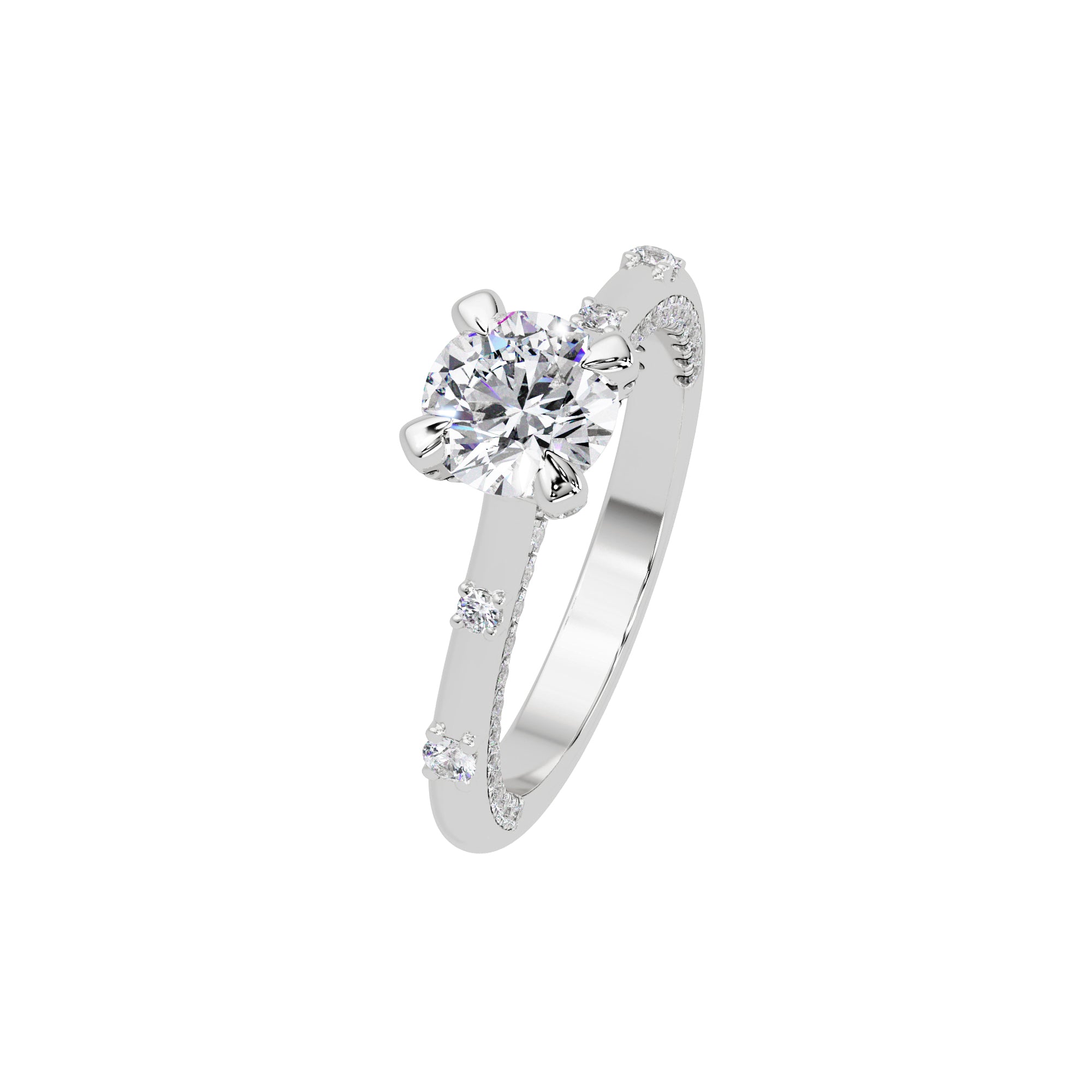 Lab Grown Diamond 1.90 CT Classic Solitaire with Accent Stones Ring- Sterling Silver