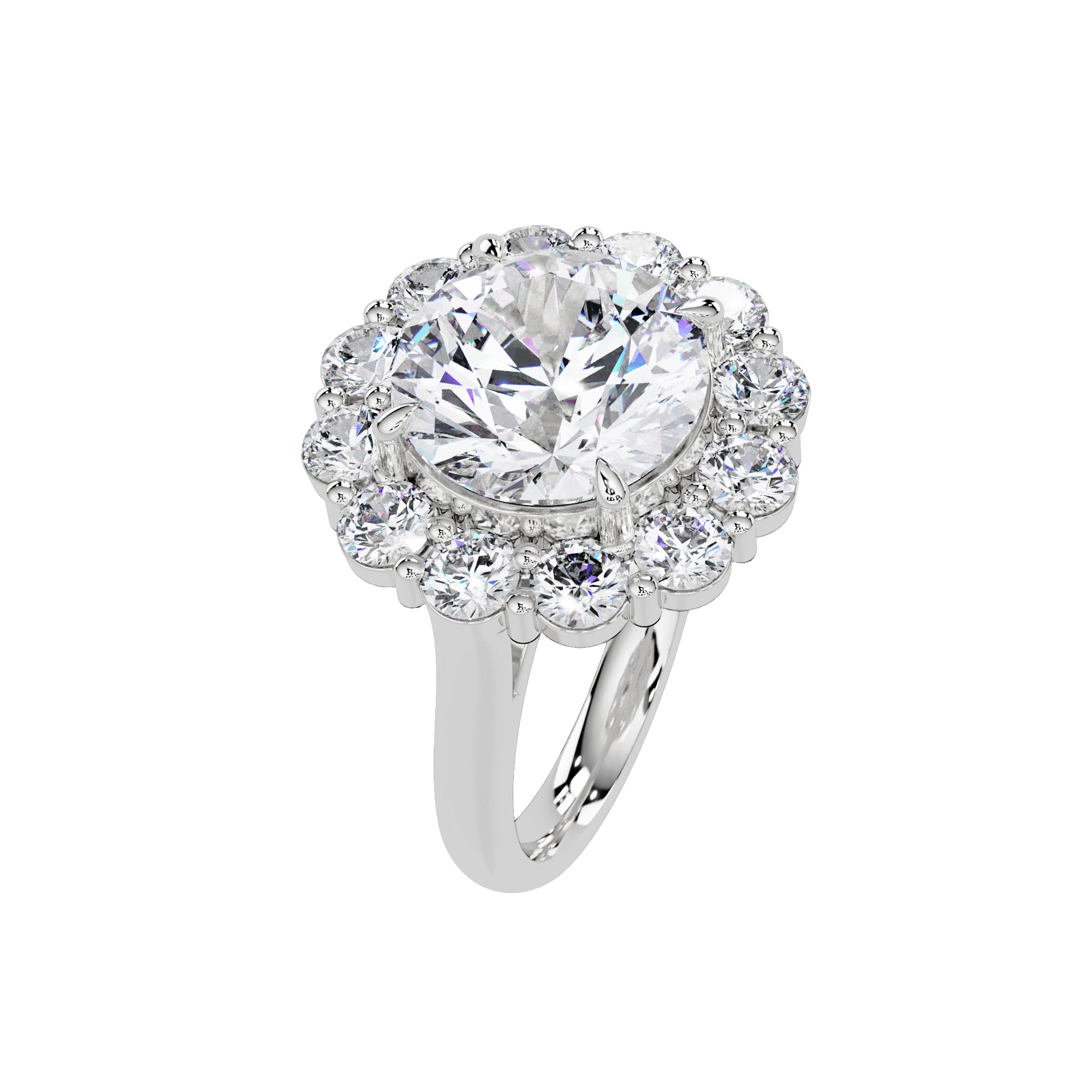 Lab Grown Diamond 6.80 CT Floral Halo Cluster Ring- Sterling Silver