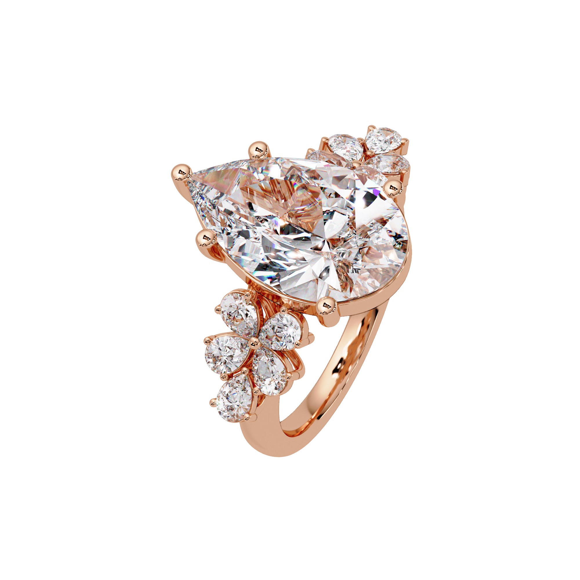 Lab Grown Diamond 6.50 CT Floral Side Cluster Ring- Sterling Silver