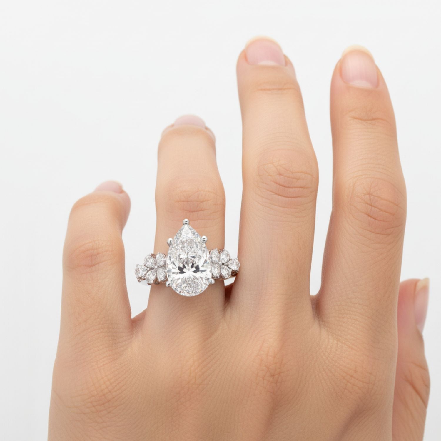 Lab Grown Diamond 6.50 CT Floral Side Cluster Ring- Sterling Silver