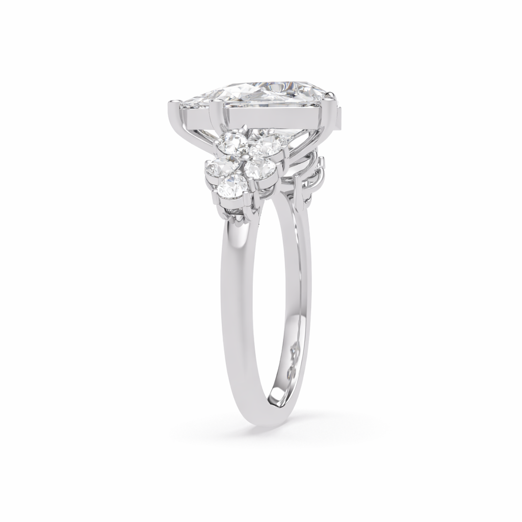 Lab Grown Diamond 6.50 CT Floral Side Cluster Ring- Sterling Silver
