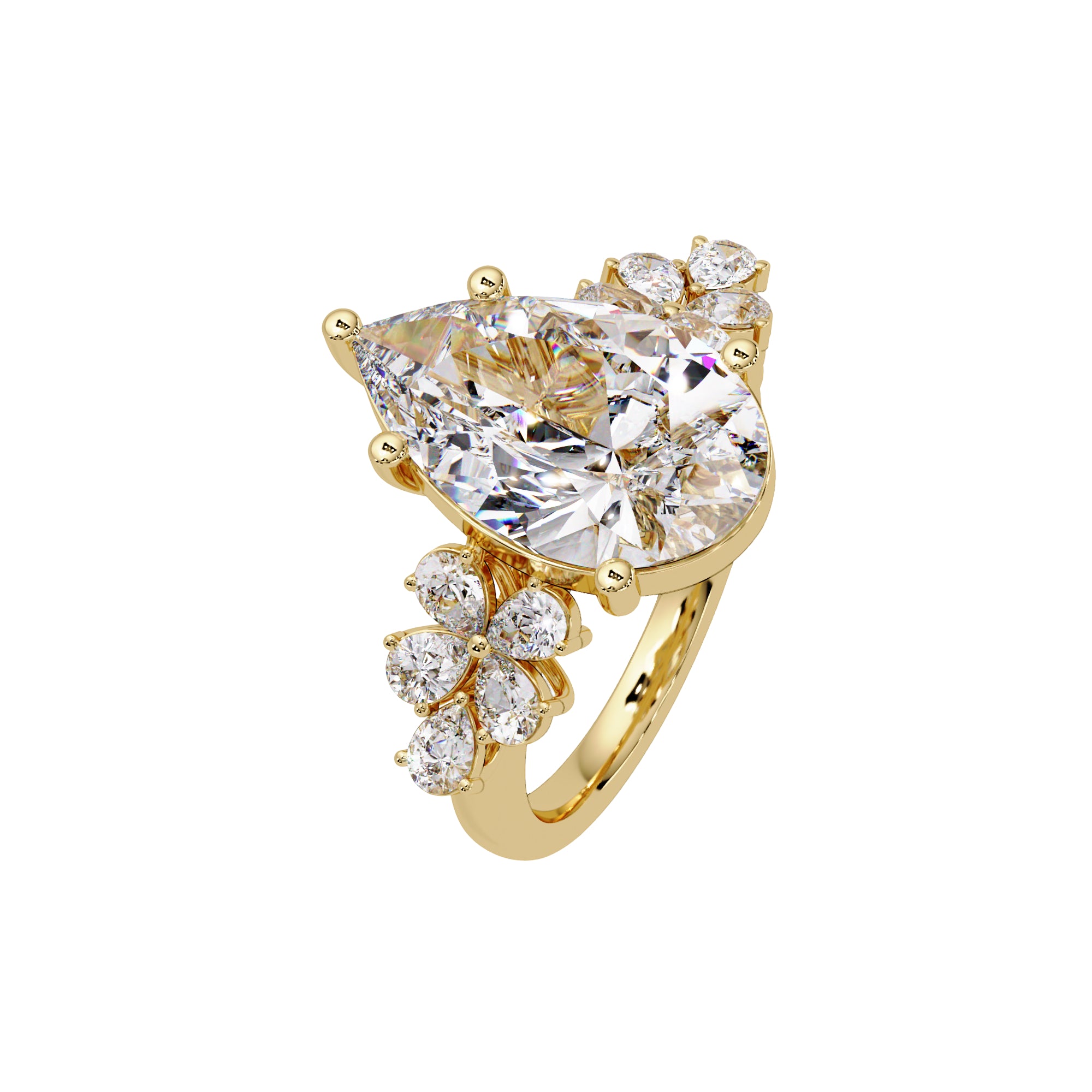 Lab Grown Diamond 6.50 CT Floral Side Cluster Ring- Sterling Silver