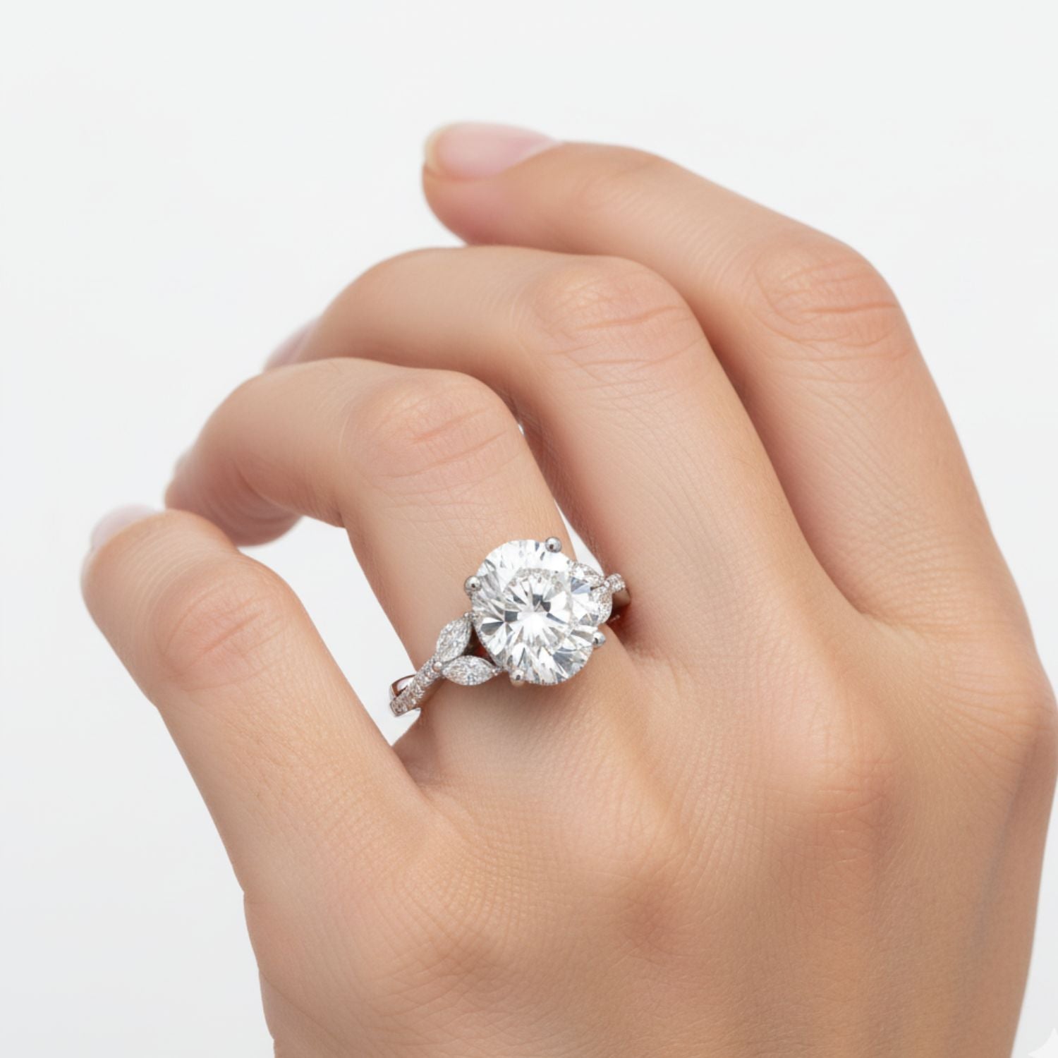 Lab Grown Diamond 3.50 CT Marquise Side Accent Ring- Sterling Silver