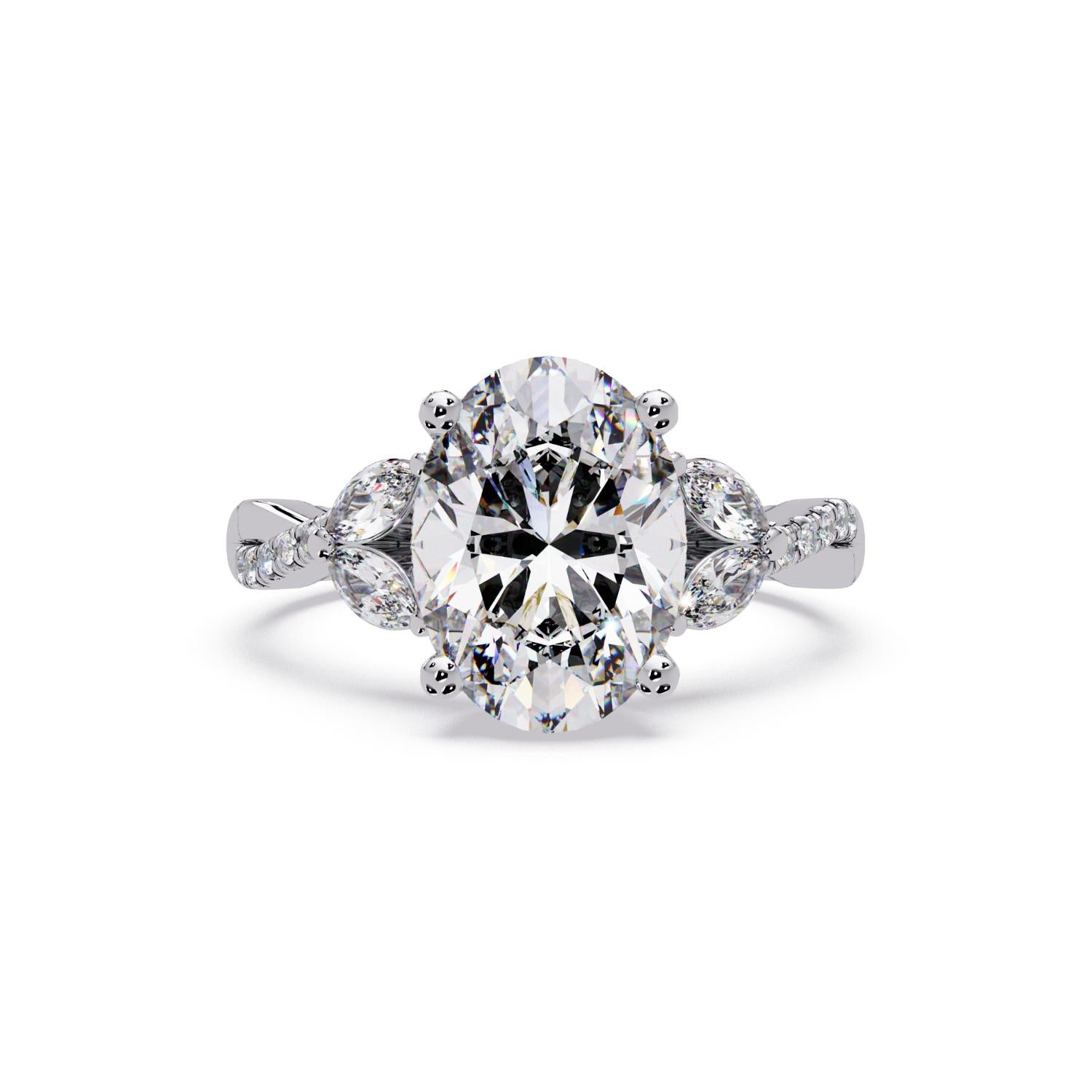 Lab Grown Diamond 3.50 CT Marquise Side Accent Ring- Sterling Silver