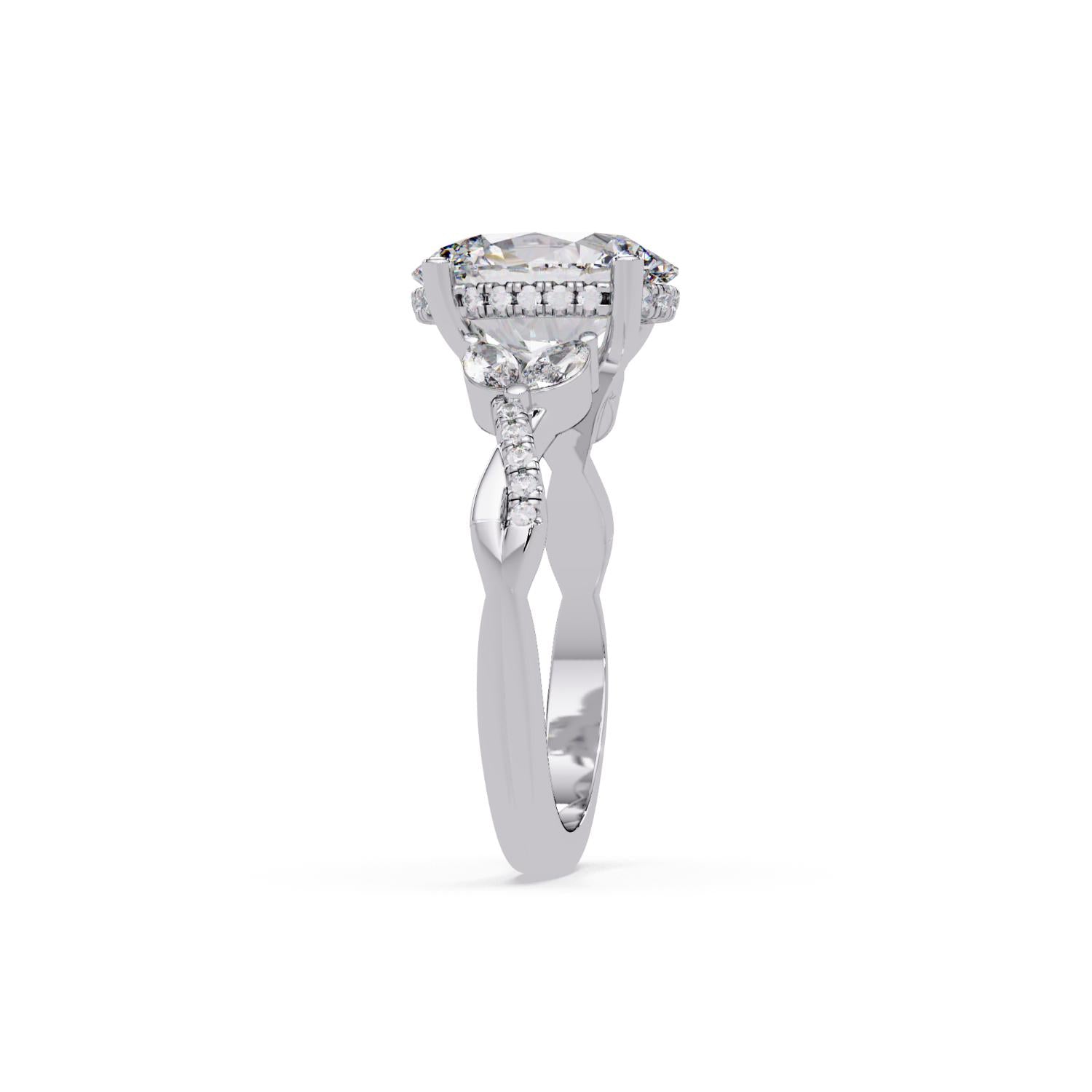 Lab Grown Diamond 3.50 CT Marquise Side Accent Ring- Sterling Silver