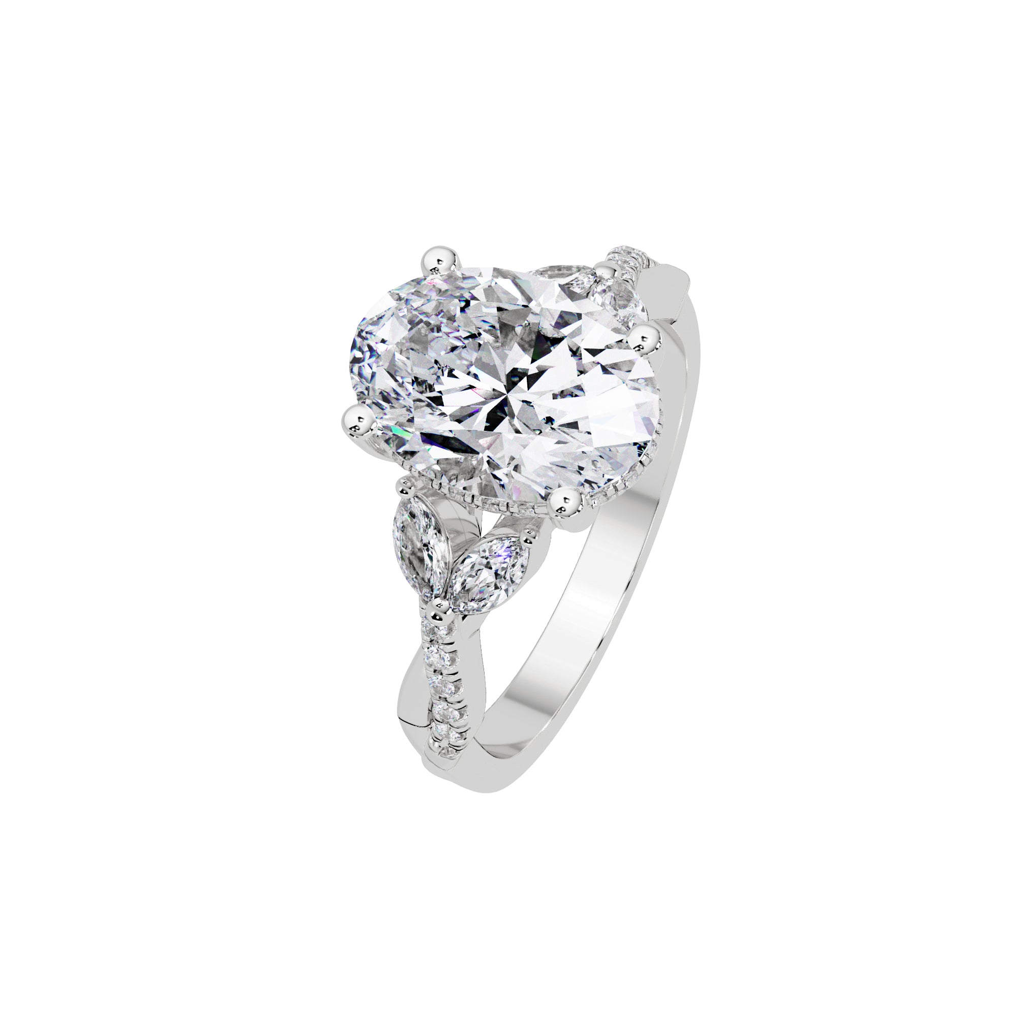 Lab Grown Diamond 3.50 CT Marquise Side Accent Ring- Sterling Silver