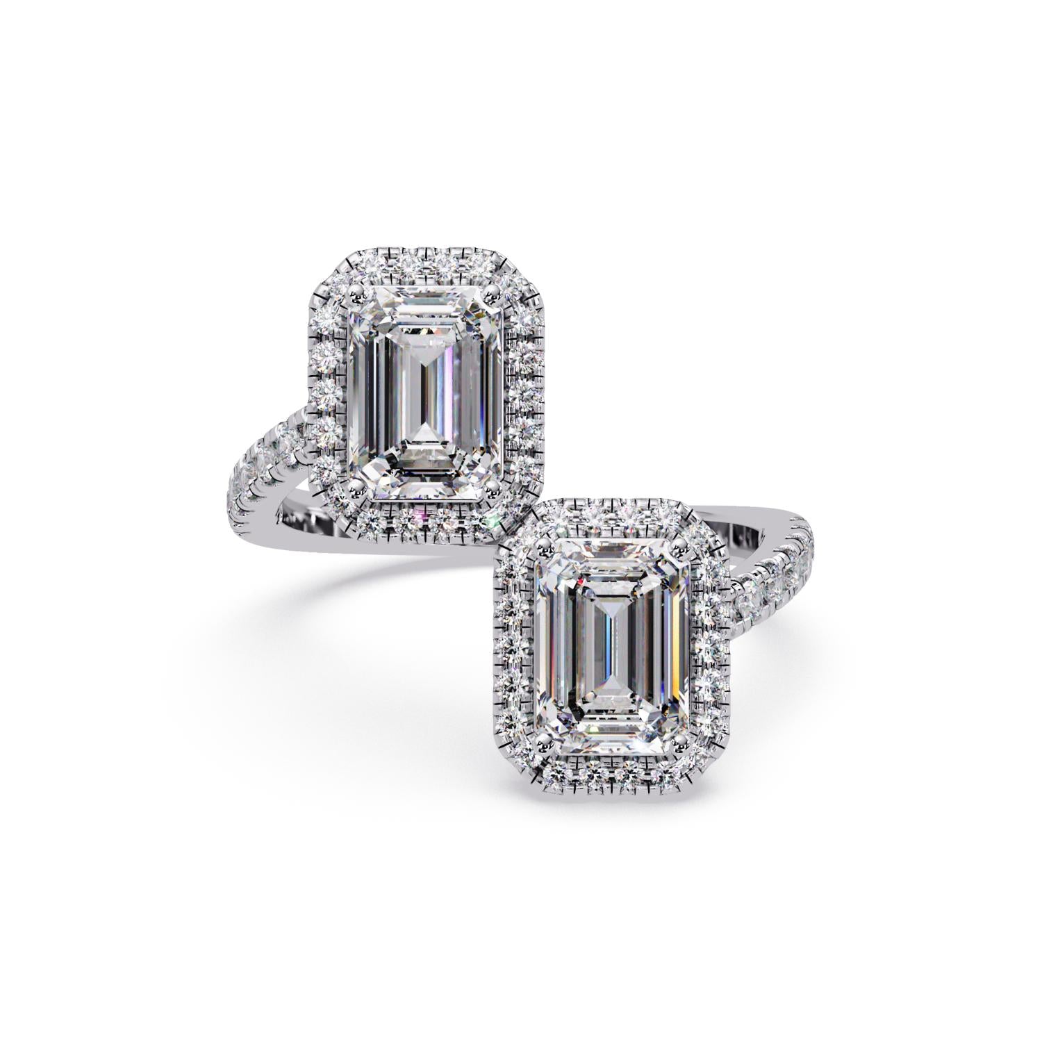 Lab Grown Diamond 2.75 CT Double Halo Bypass Ring- Sterling Silver