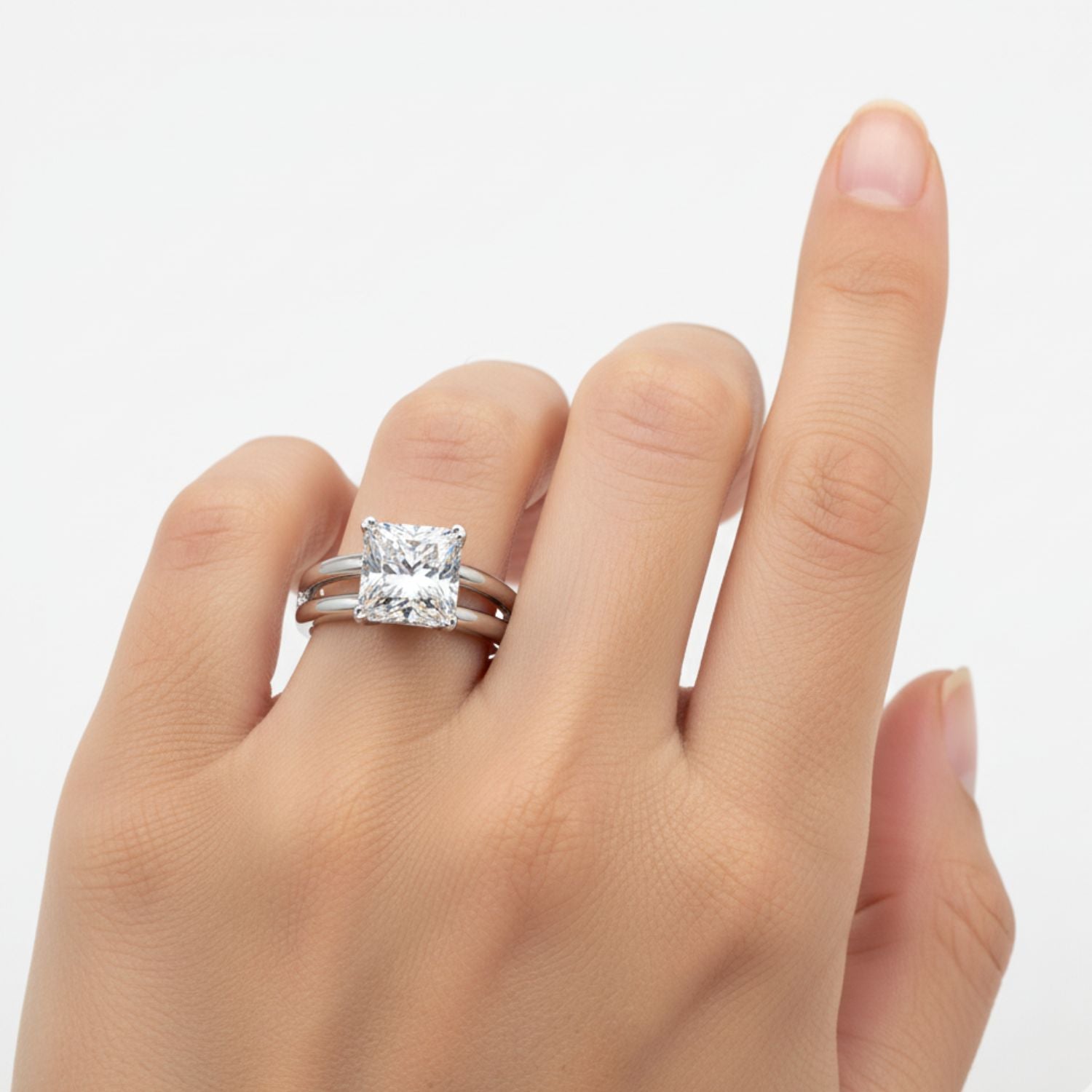 Lab-Grown Diamond 2.00 Ct Square Cut Split Shank Solitaire Ring - Sterling Silver