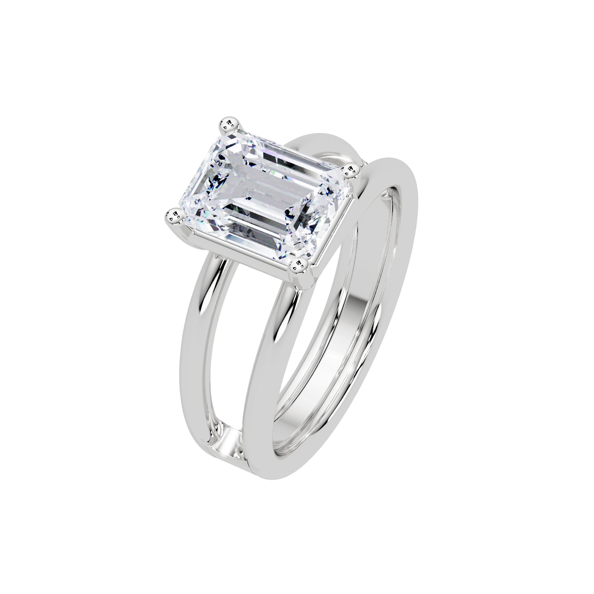 Lab-Grown Diamond 2.00 Ct Octagon Cut Split Shank Solitaire Ring - Sterling Silver
